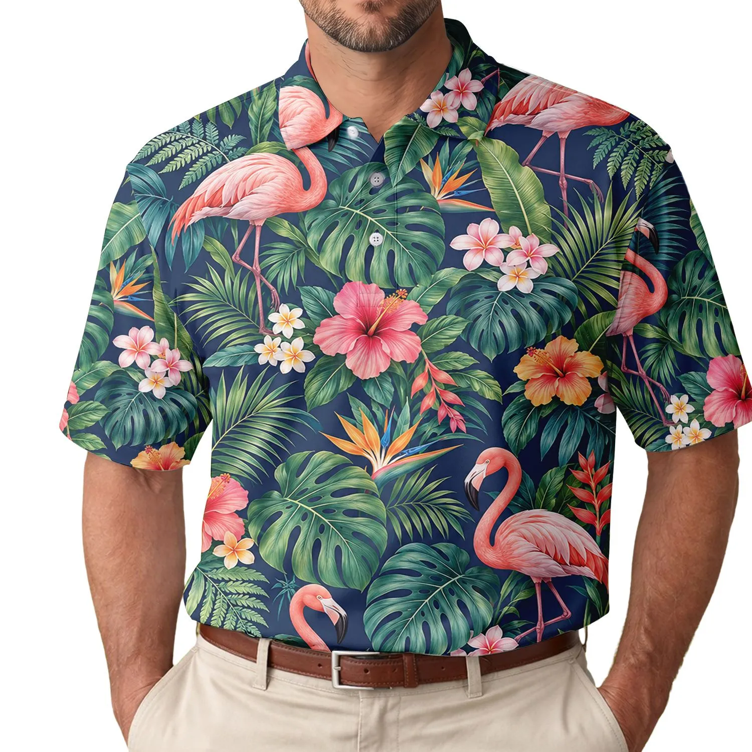 Pink Flamingo Tropical Garden for Golf Days, Summer Tennis, and Resort Outings Women Men's Polo Shirt - 1