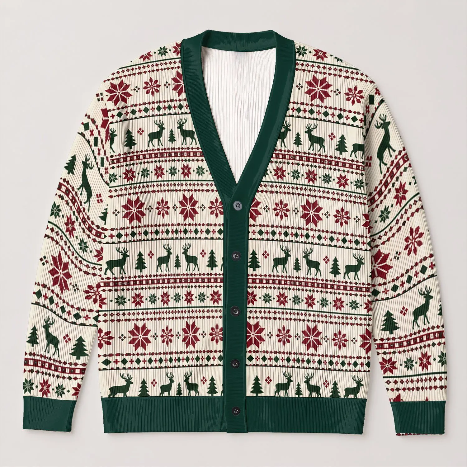 Reindeer Snowflakes and Evergreen Motifs for Christmas Celebrations and Holiday Gifting All-over Print Knitted Cardigan - 1
