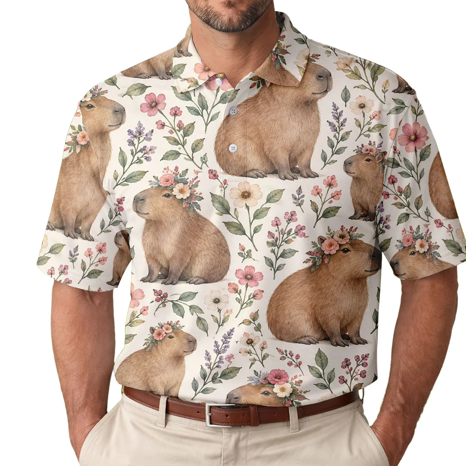 Floral Capybaras for Golf Days, Summer Tennis, and Pickleball Style for Active Women Men's Polo Shirt - 1