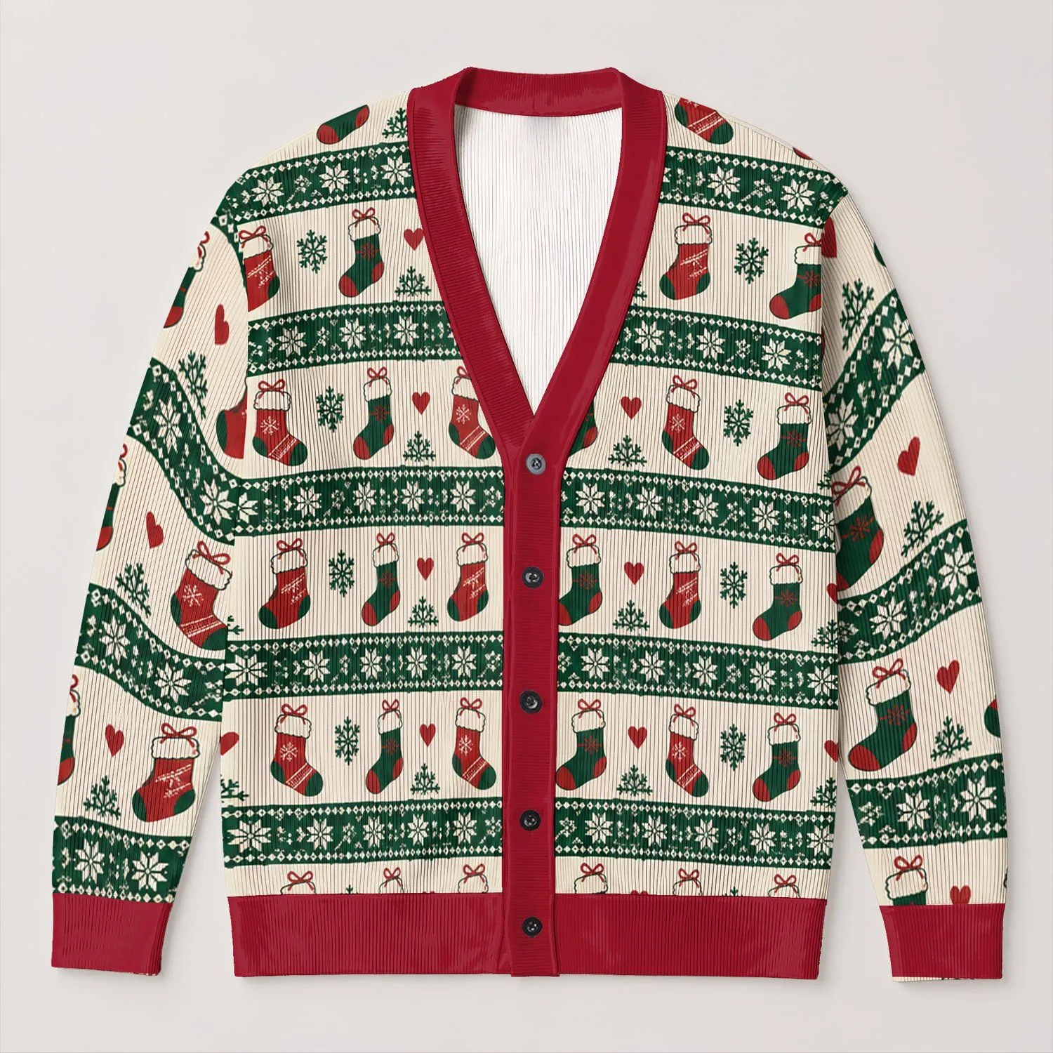 Christmas Stocking Snowflake Holiday Motifs for Festive Winter Celebrations and Gifting All-over Print Knitted Cardigan - 1