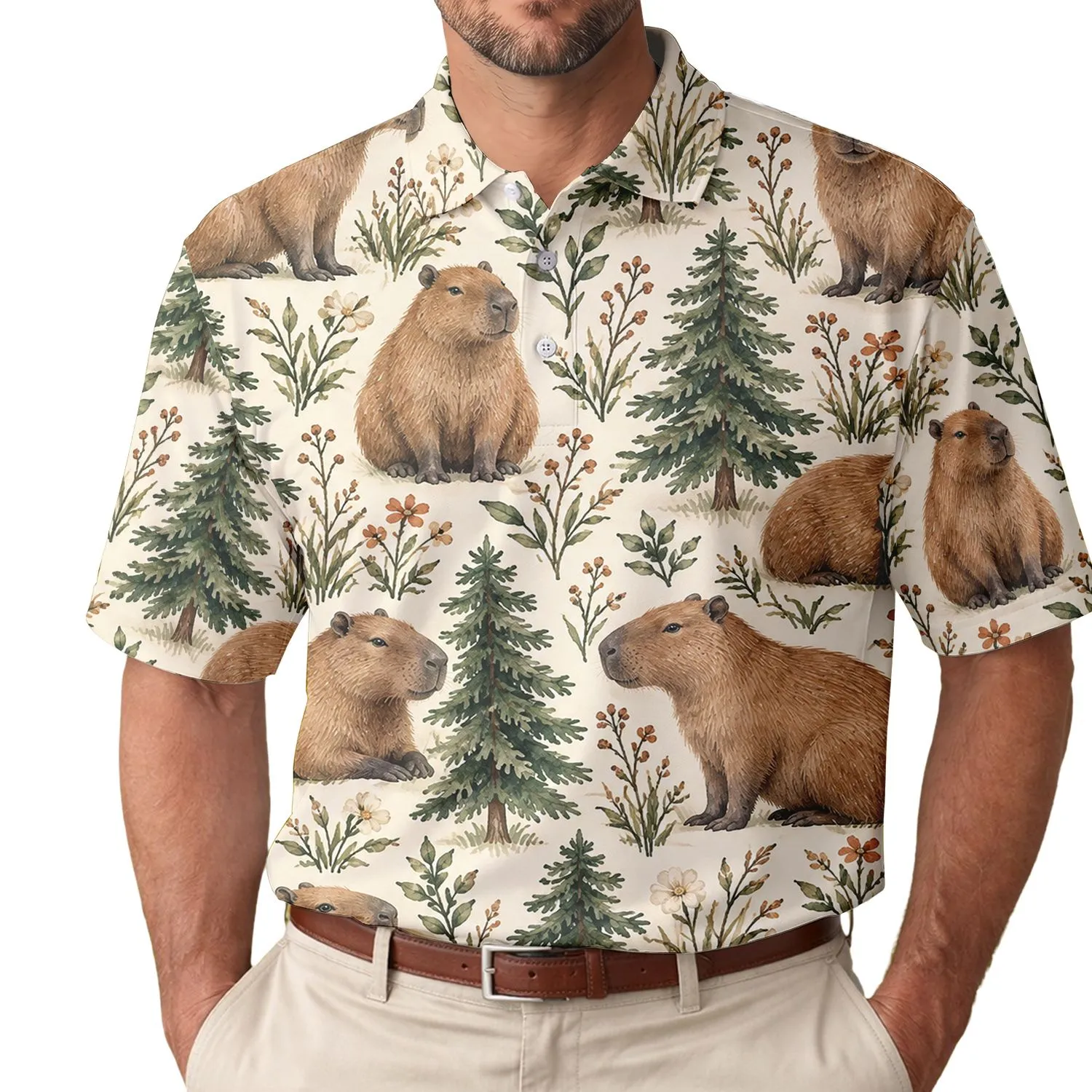 Capybara Woodland Retreat for Golf, Tennis, Pickleball, and Active Women Players Men's Polo Shirt - 1