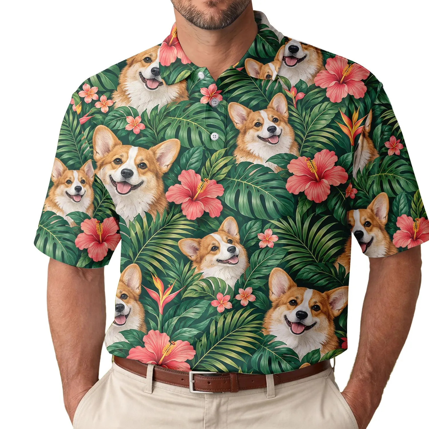 Tropical Corgi Golf Style For Dog Lovers, Tennis And Pickleball Weekend Outdoor Wear Men's Polo Shirt - 1