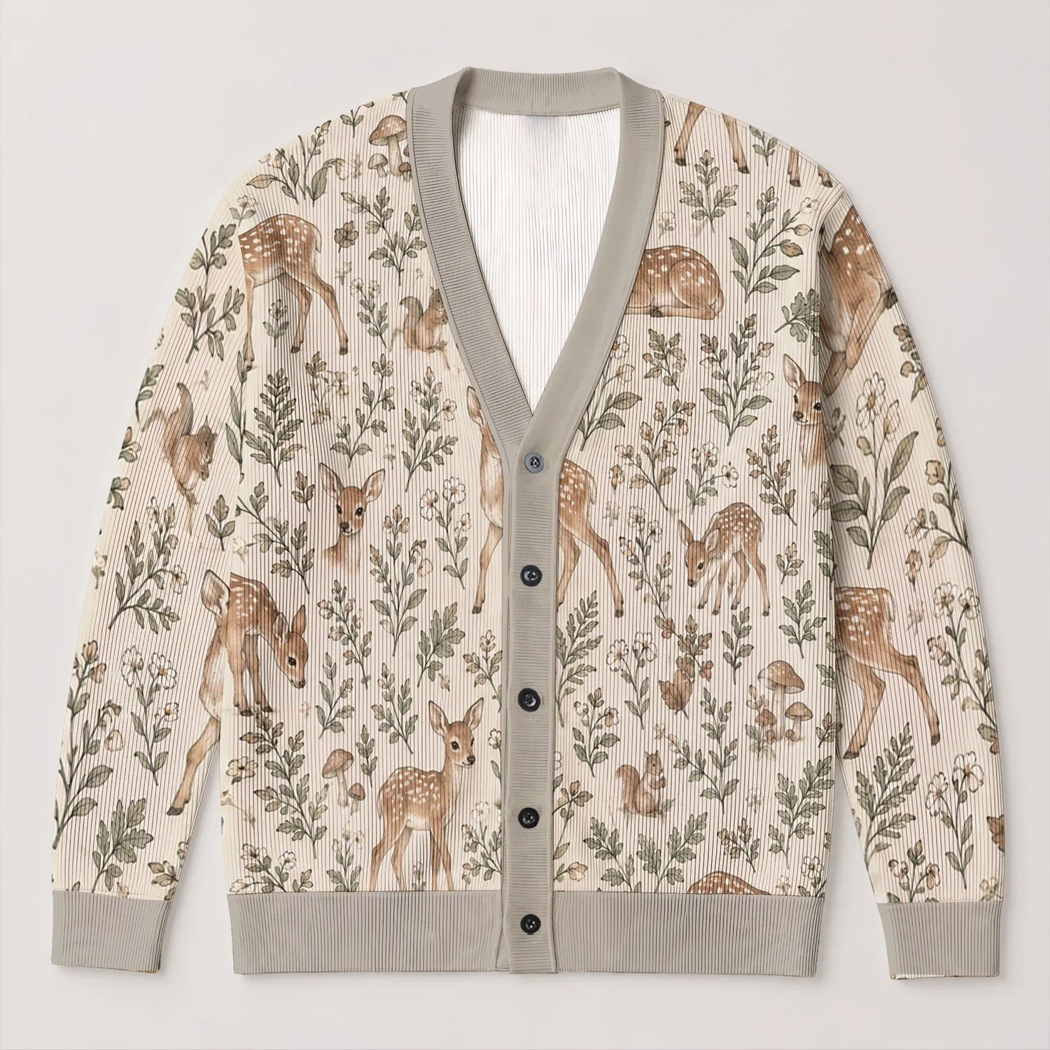 Bambi Woodland Fawn Forest Style for Cozy Everyday Outings and Nature-Loving Women All-over Print Knitted Cardigan - 1