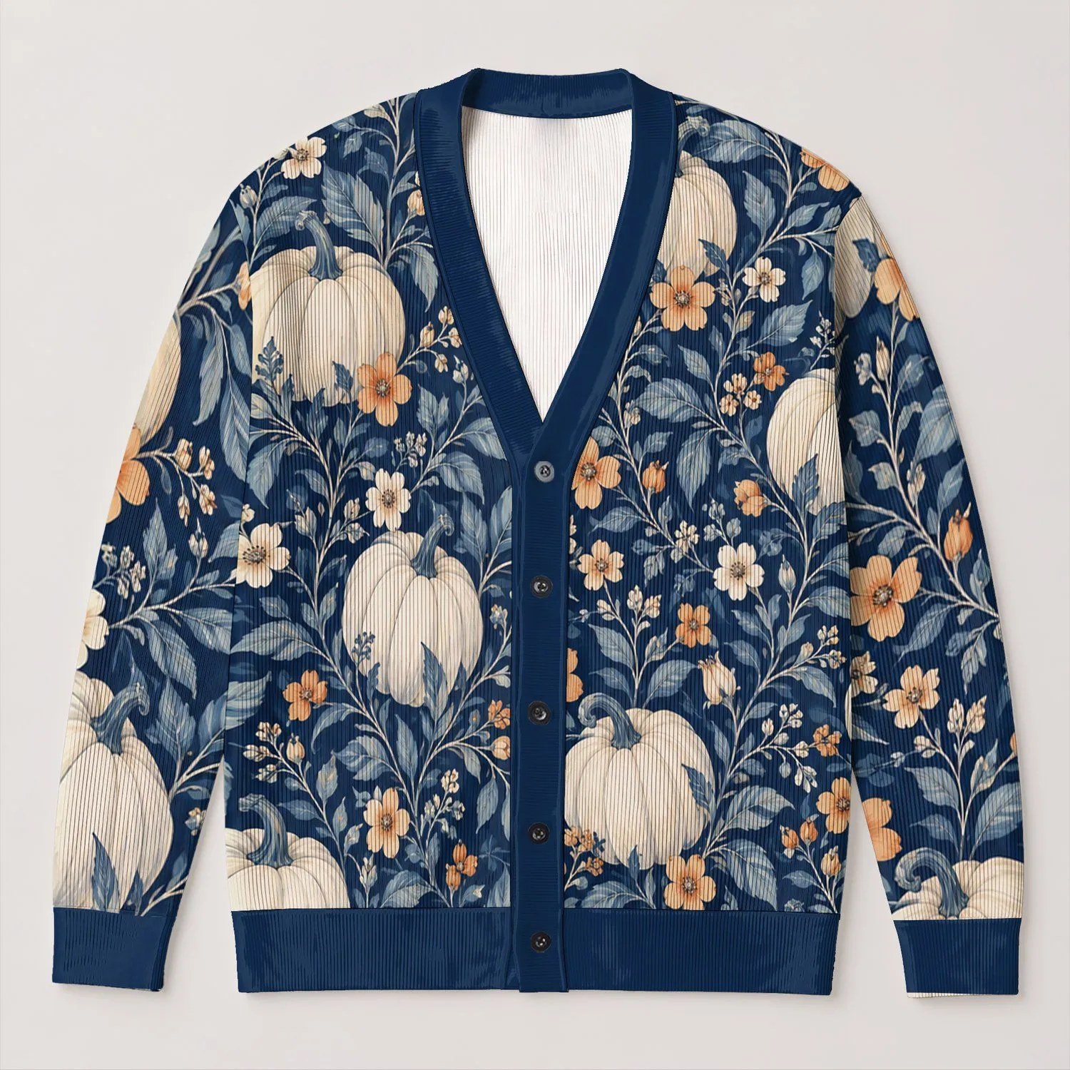 Pumpkin Floral Autumn Foliage For Cozy Everyday Layering And Seasonal Weekend Gatherings All-over Print Knitted Cardigan - 1