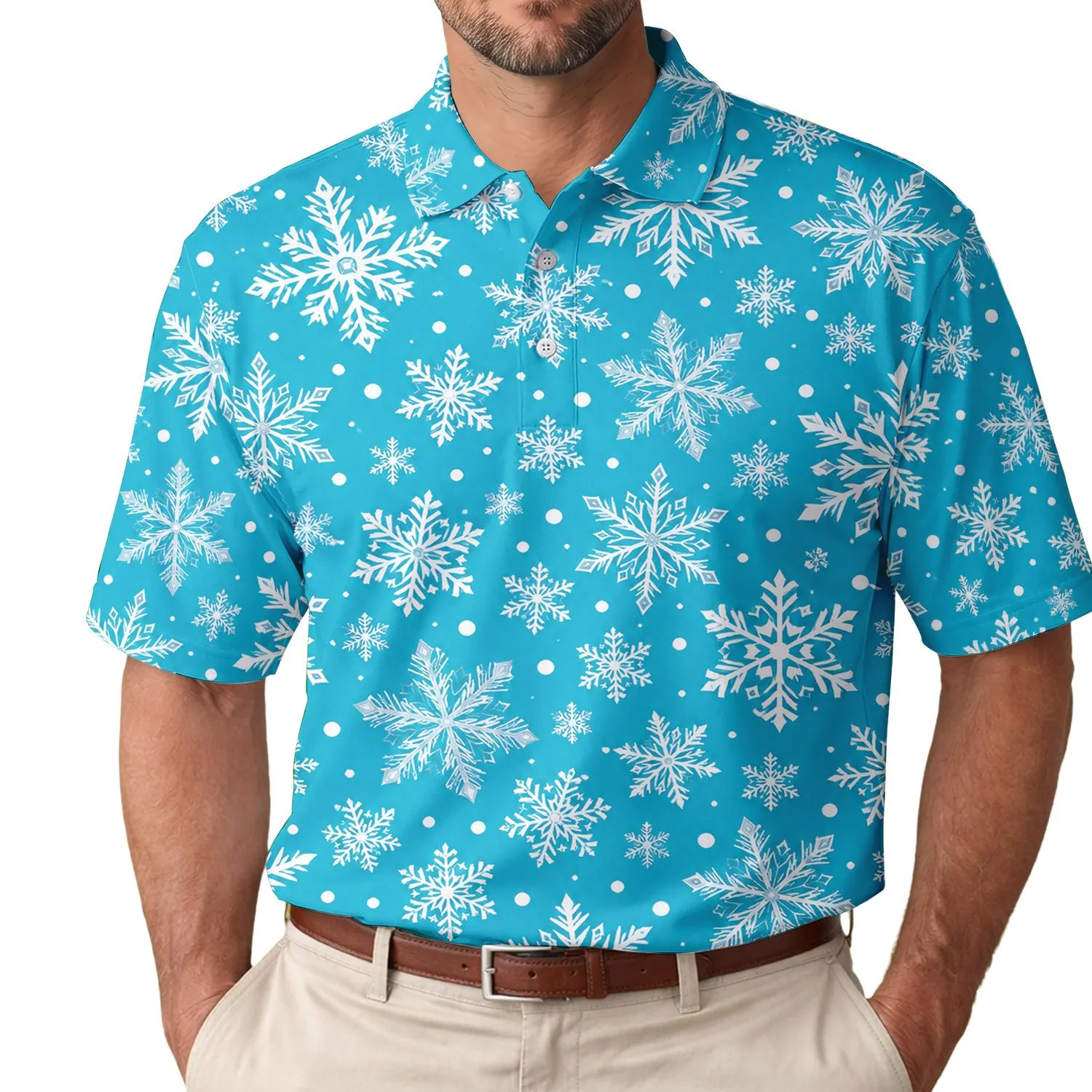 Blue Snowflake Holiday Style For Winter Golf, Tennis, Pickleball And Christmas Days Men's Polo Shirt - 1