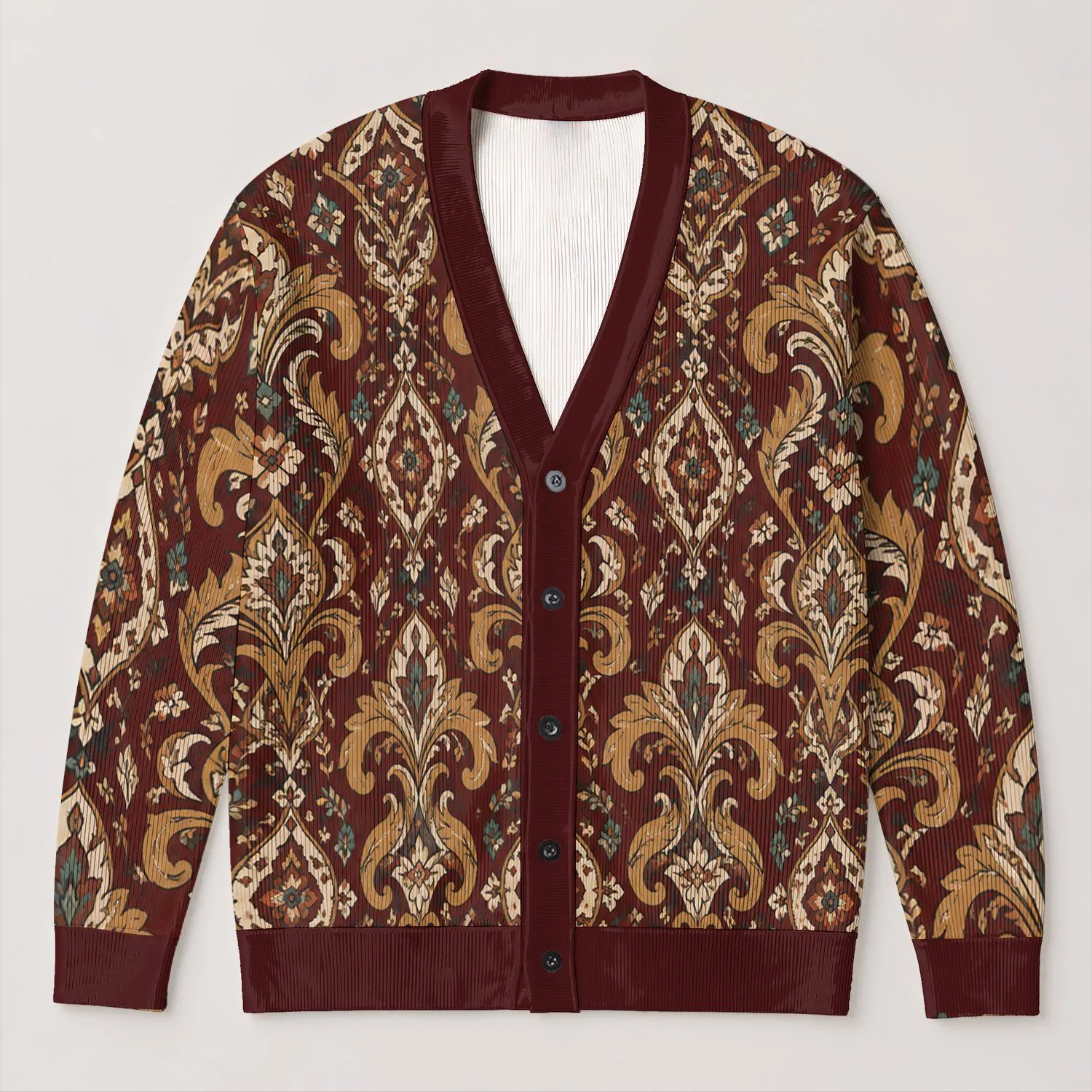Ornate Moroccan Paisley Geometry For Workwear And Weekend Layering In Warm Earth Tones All-over Print Knitted Cardigan - 1