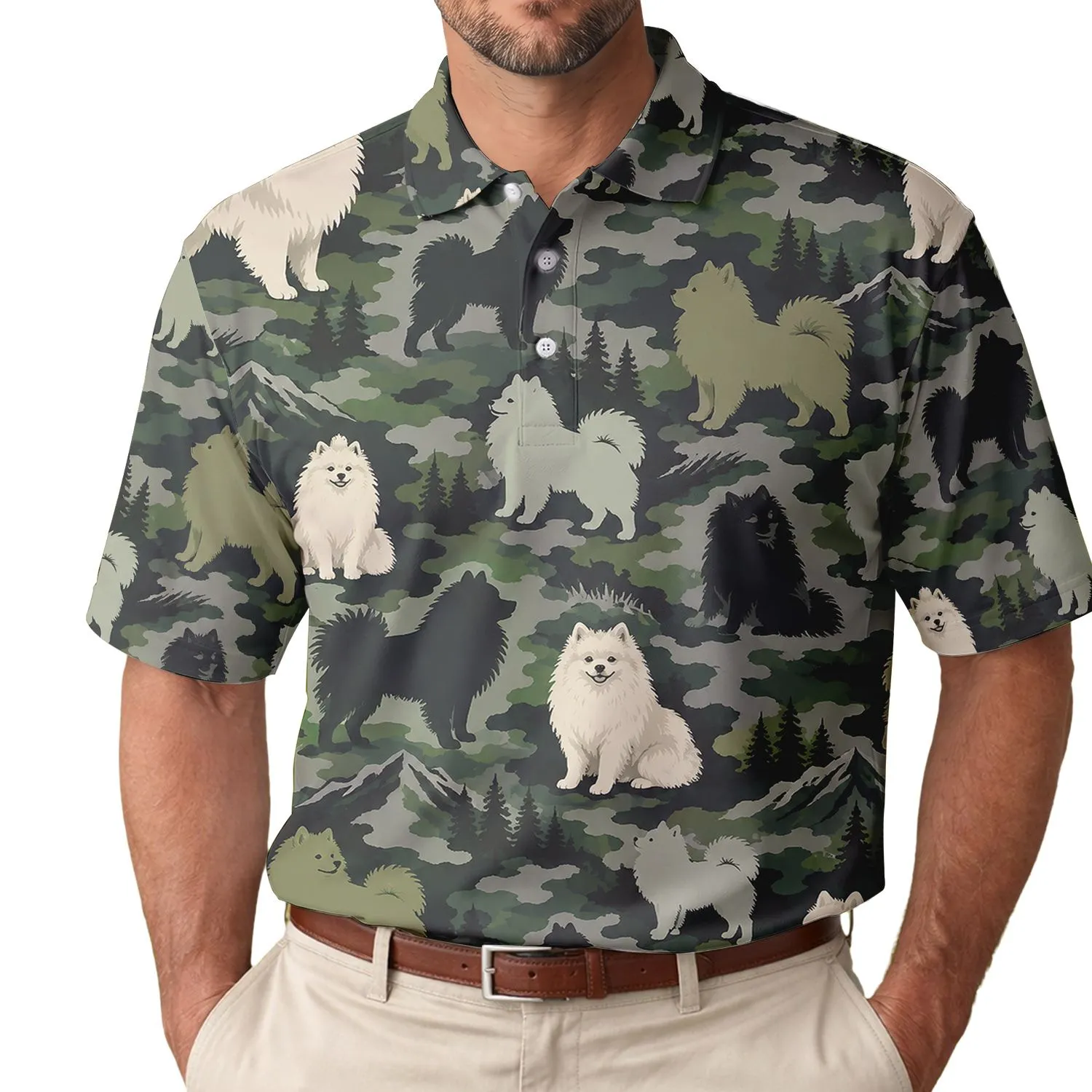 Pomeranian Camouflage Golf Style For Outdoor Play And Sporty Dog Lover Gift Idea Men's Polo Shirt - 1