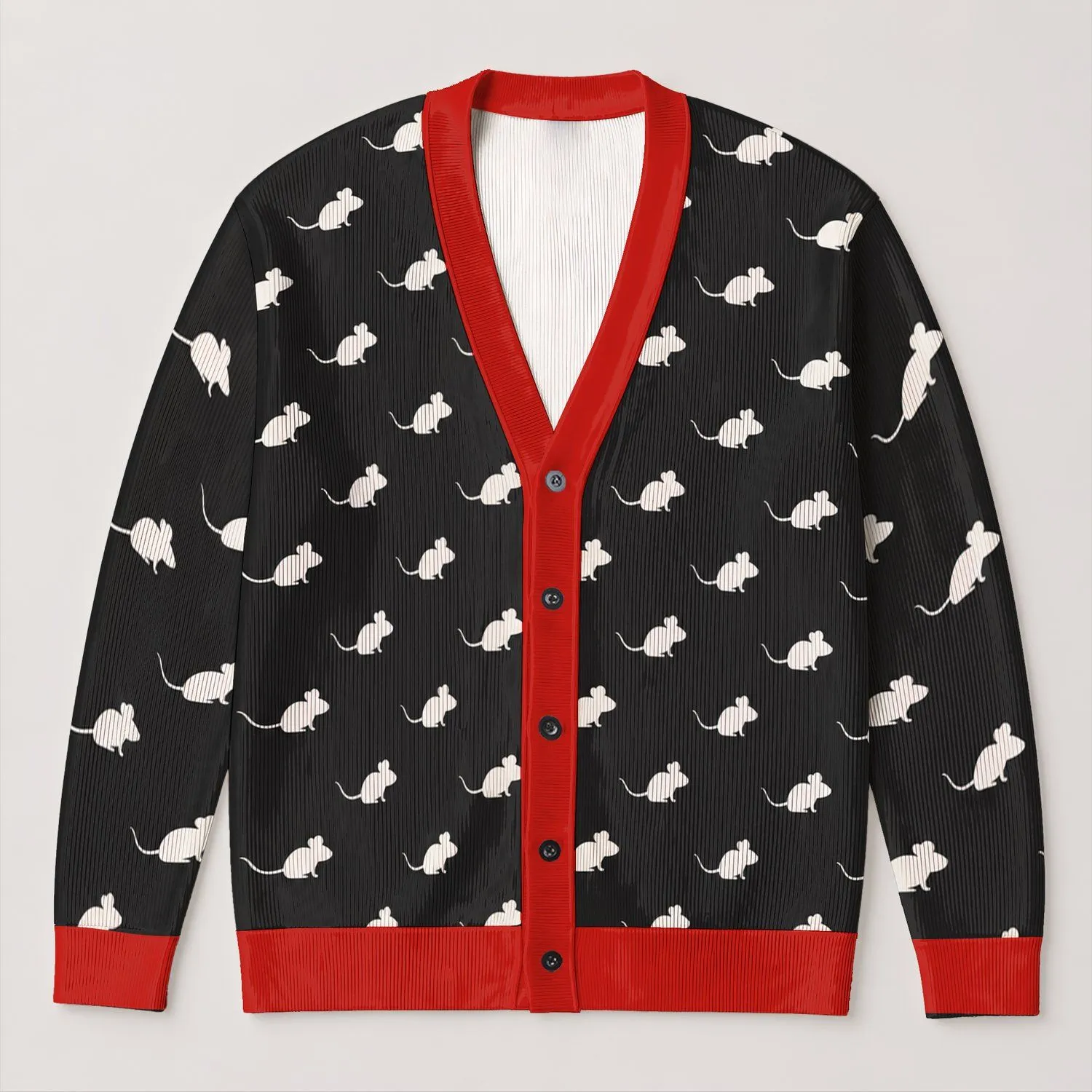 White Mouse Silhouettes for Playful Everyday Layering and Whimsical Animal Lovers All-over Print Knitted Cardigan - 1
