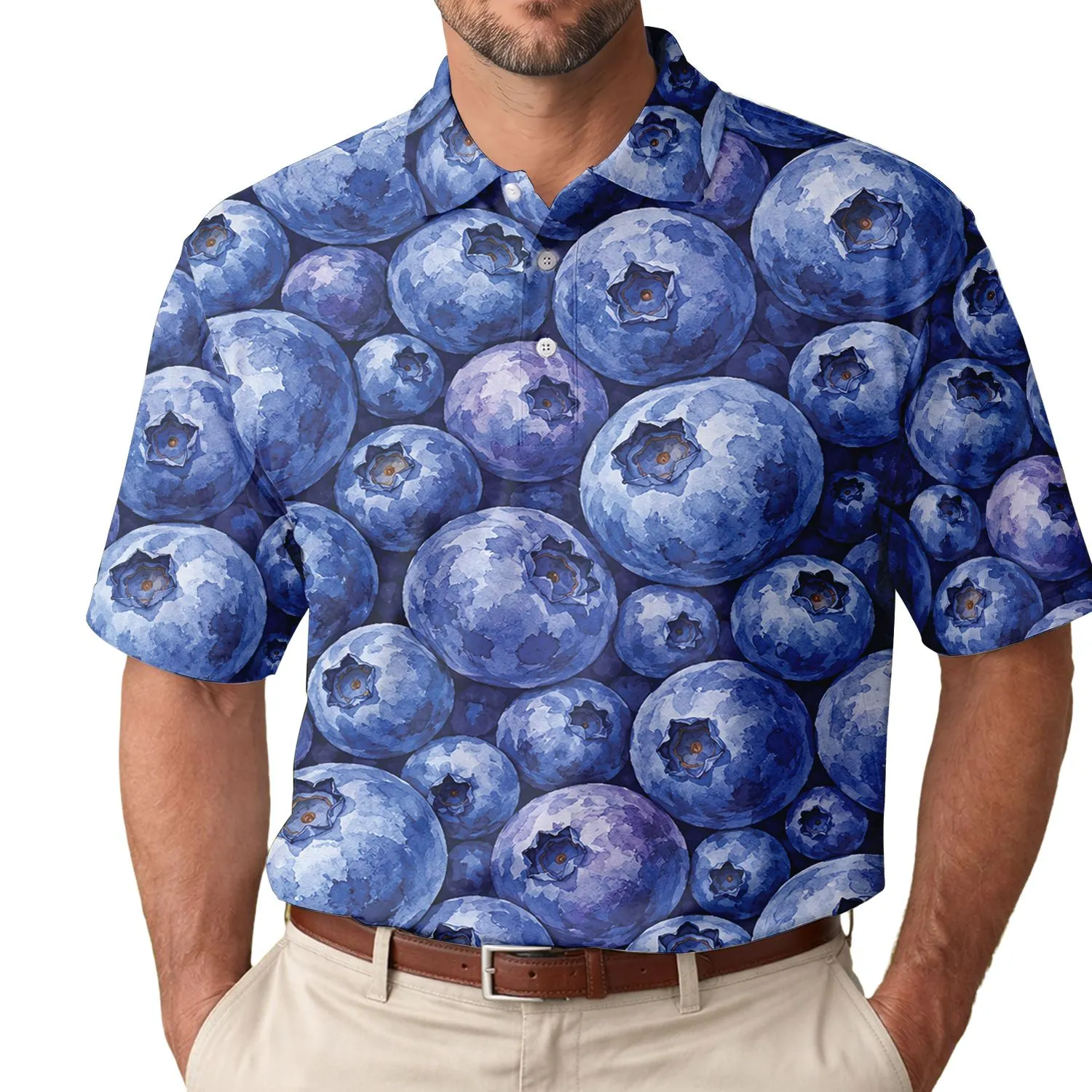 Watercolor Blueberry Golf Style for Summer Fairways and Women Who Love Fresh Fruit Men's Polo Shirt - 1