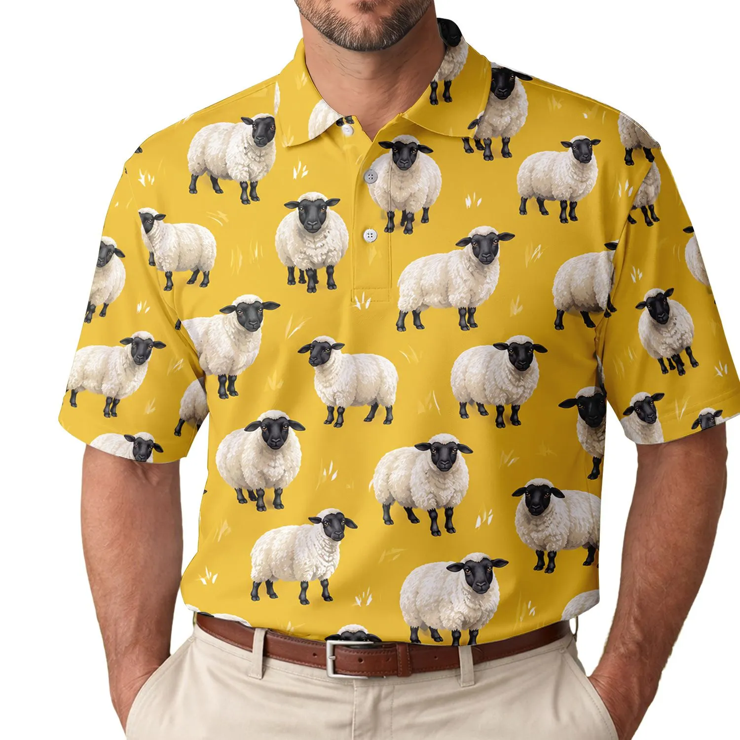 Sheep Golf Companion For Sunny Fairways And Country Farm Days, Gift For Animal Lovers Men's Polo Shirt - 1