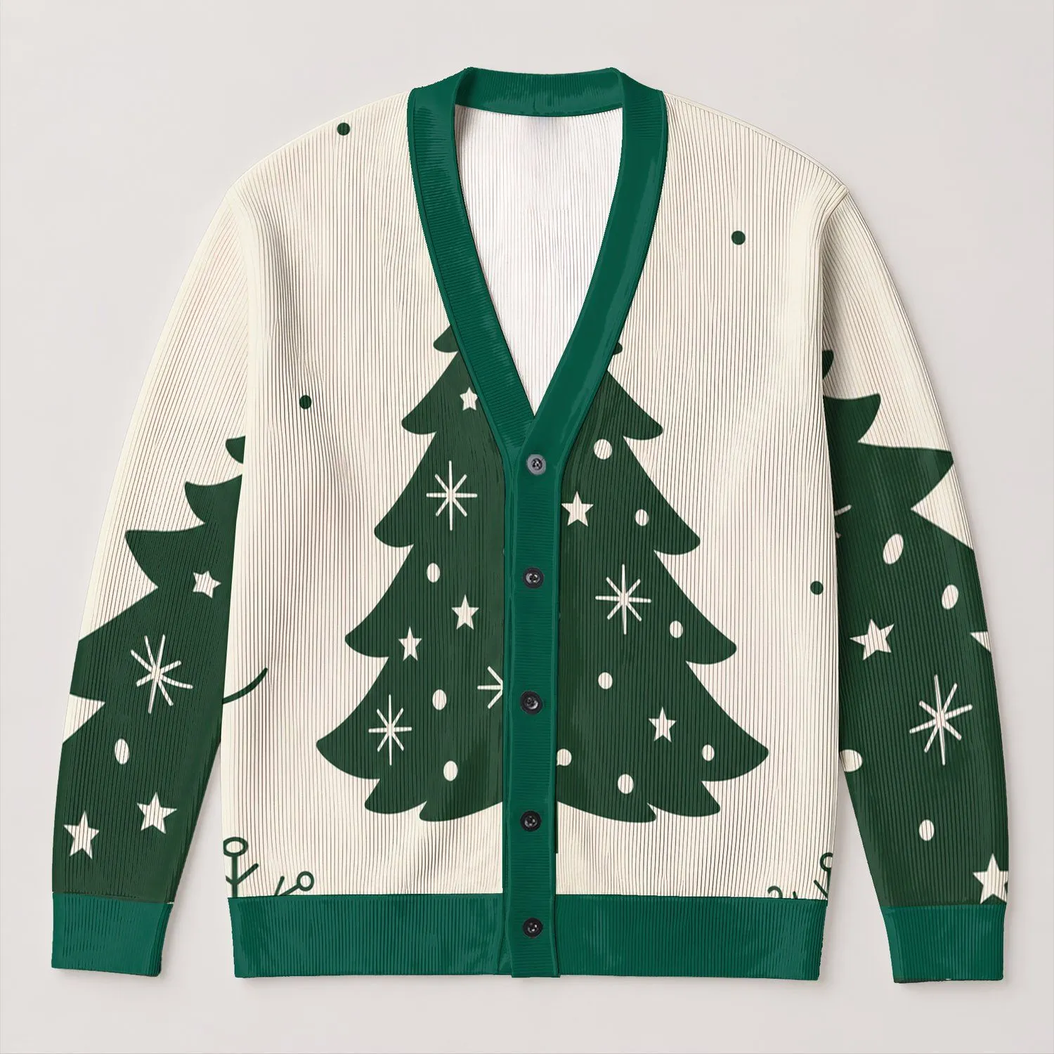 Evergreen Christmas Tree and Snowflake Motifs for Cozy Holiday Gatherings All-over Print Knitted Cardigan - 1
