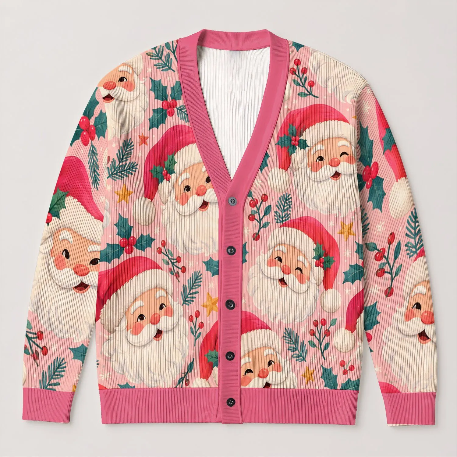 Whimsical Santa Claus Faces for Cozy Holiday Gatherings and Festive Winter Celebrations All-over Print Knitted Cardigan - 1