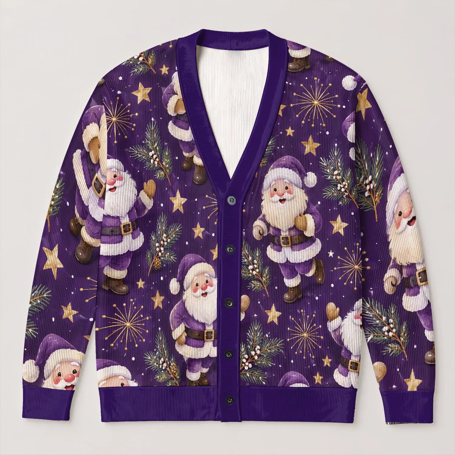 Santa Claus Purple Holiday Scene for Women Christmas Parties and Winter Gift Giving All-over Print Knitted Cardigan - 1