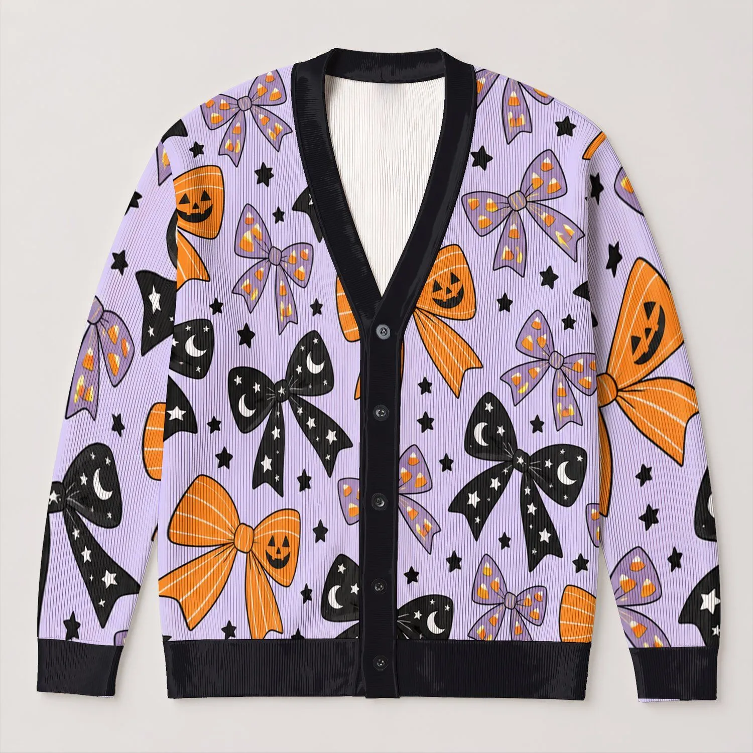 Halloween Bow Motifs for Cozy Autumn Layering and Festive Everyday Style for Women All-over Print Knitted Cardigan - 1
