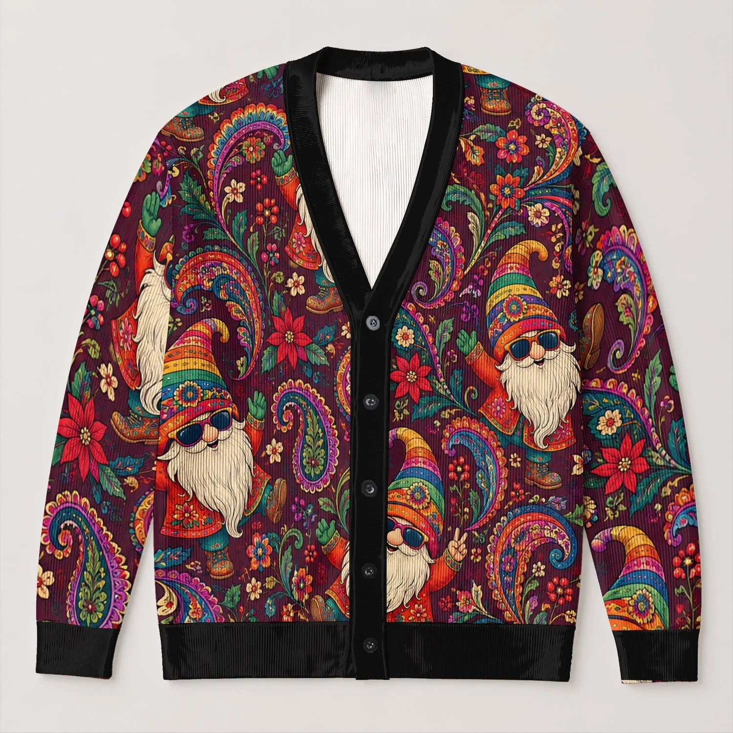 Rainbow Santa Gnomes Holiday Cheer For Festive Everyday Layering And Winter Gatherings All-over Print Knitted Cardigan - 1