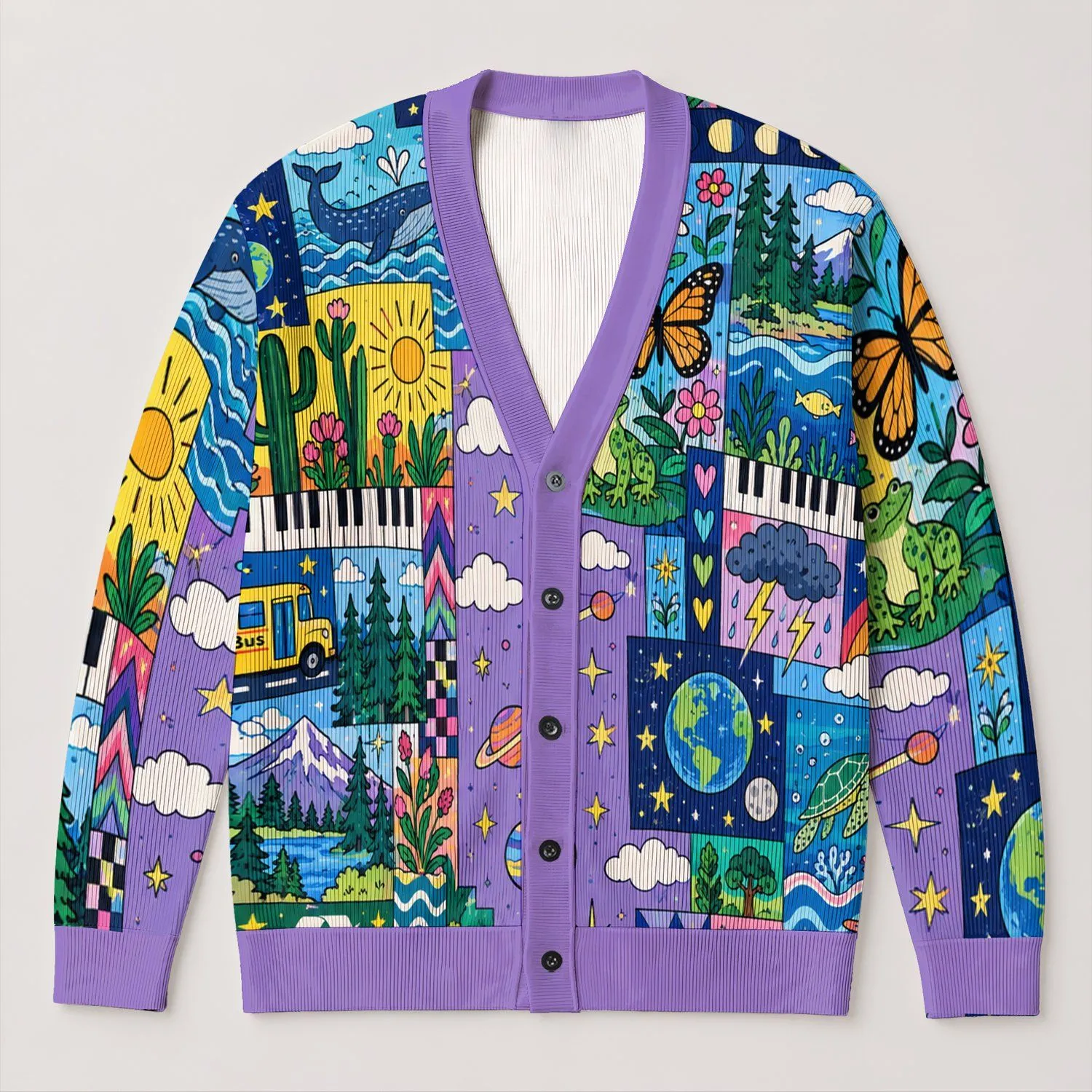 Magic School Bus Cosmic Adventure For Playful Everyday Layering And Casual Outings All-over Print Knitted Cardigan - 1