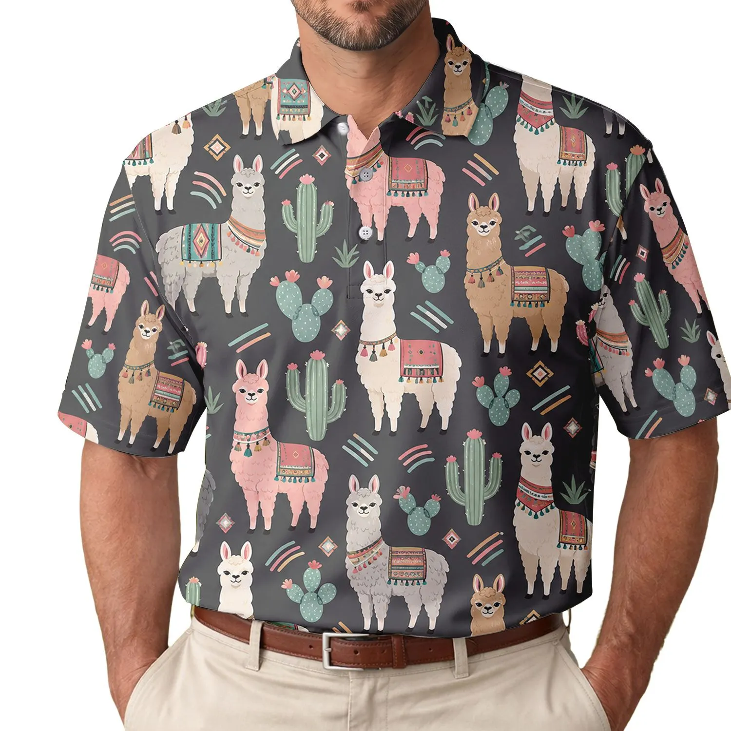 Cute Llama Golf Style for Outdoor Days and Animal Lovers, Women’s Casual Leisure Look Men's Polo Shirt - 1
