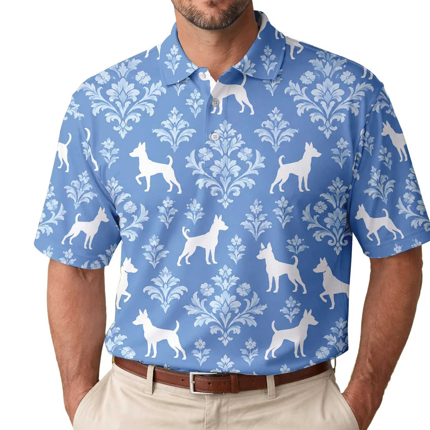 Blue Dog and Floral Golf Style for Women, Fairway Days and Weekend Outdoor Leisure Men's Polo Shirt - 1
