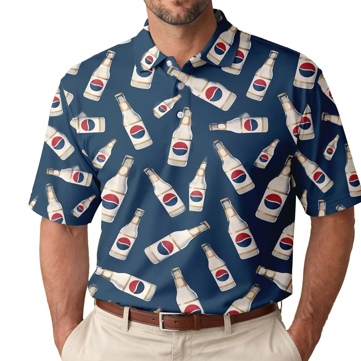 Retro Light Beer Bottles Navy Bar Style For Weekend Tailgates And Summer Parties Men's Polo Shirt - 1