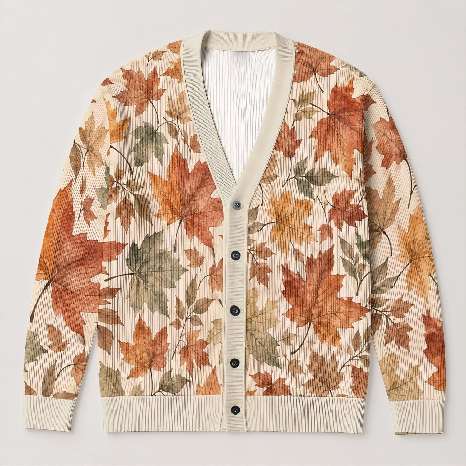 Autumn Maple Leaves for Cozy Fall Everyday Layering and Thanksgiving Gatherings for Women All-over Print Knitted Cardigan - 1