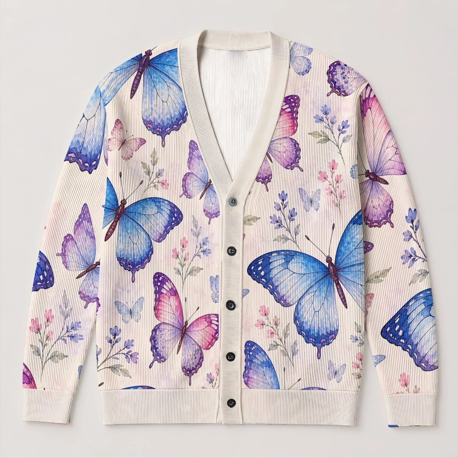 Blue Butterfly Garden for Spring Layering and Everyday Ease for Stylish Women Everywhere All-over Print Knitted Cardigan - 1
