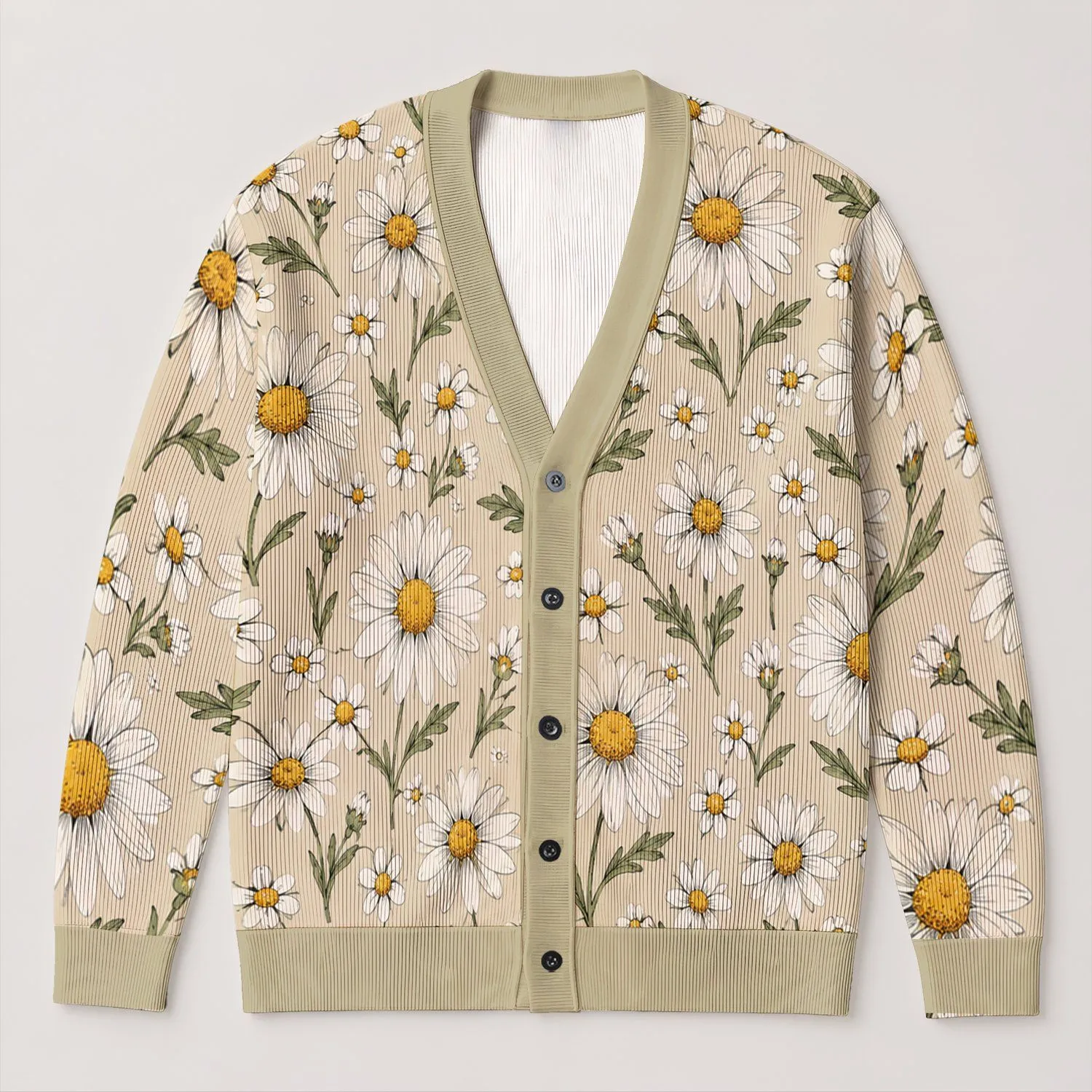 Daisy Floral Motif for Relaxed Spring Layering and Everyday Casual Wear for Women All-over Print Knitted Cardigan - 1