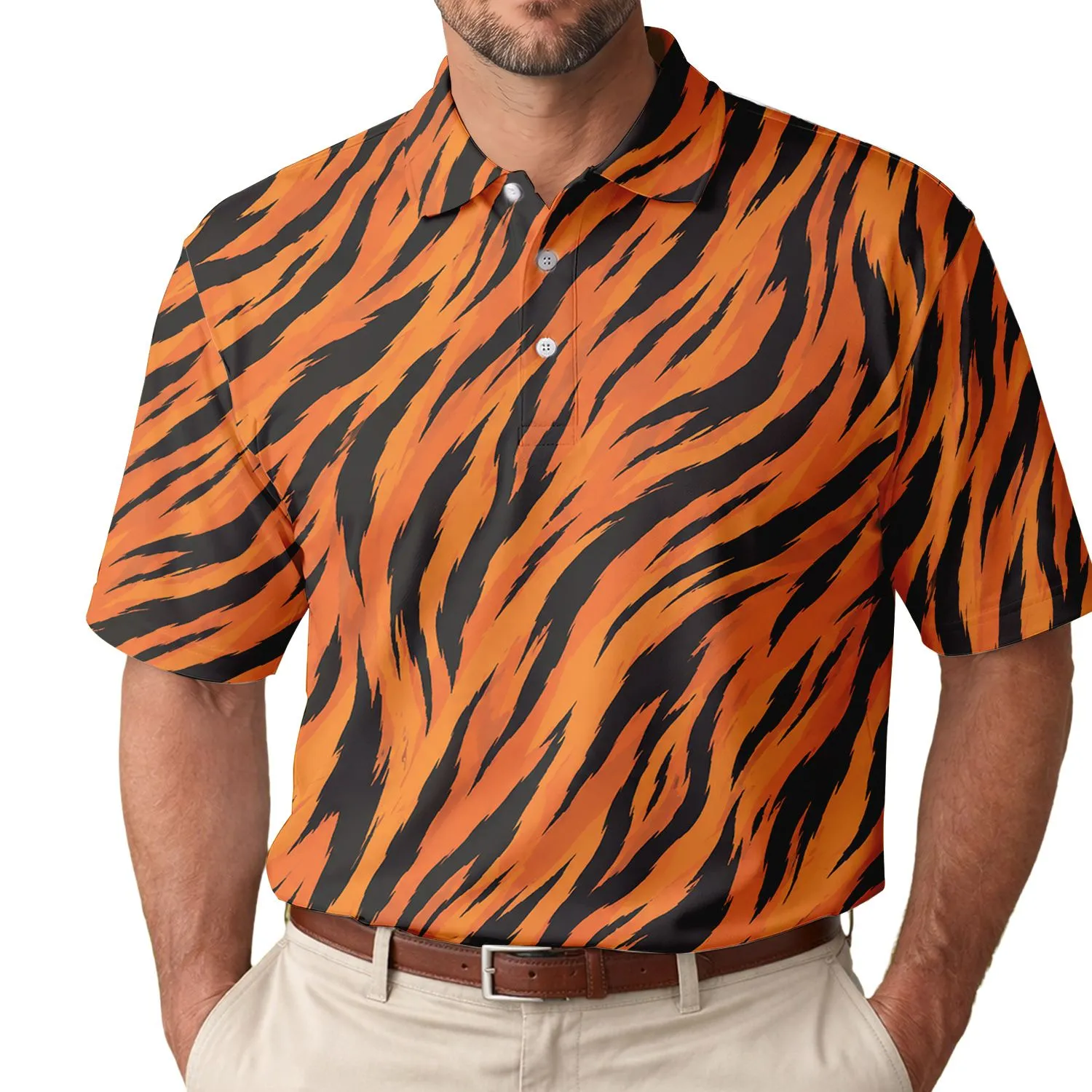 Orange Black Tiger Stripes for Golf Tennis Pickleball and Resort Sport Women’s Style Men's Polo Shirt - 1