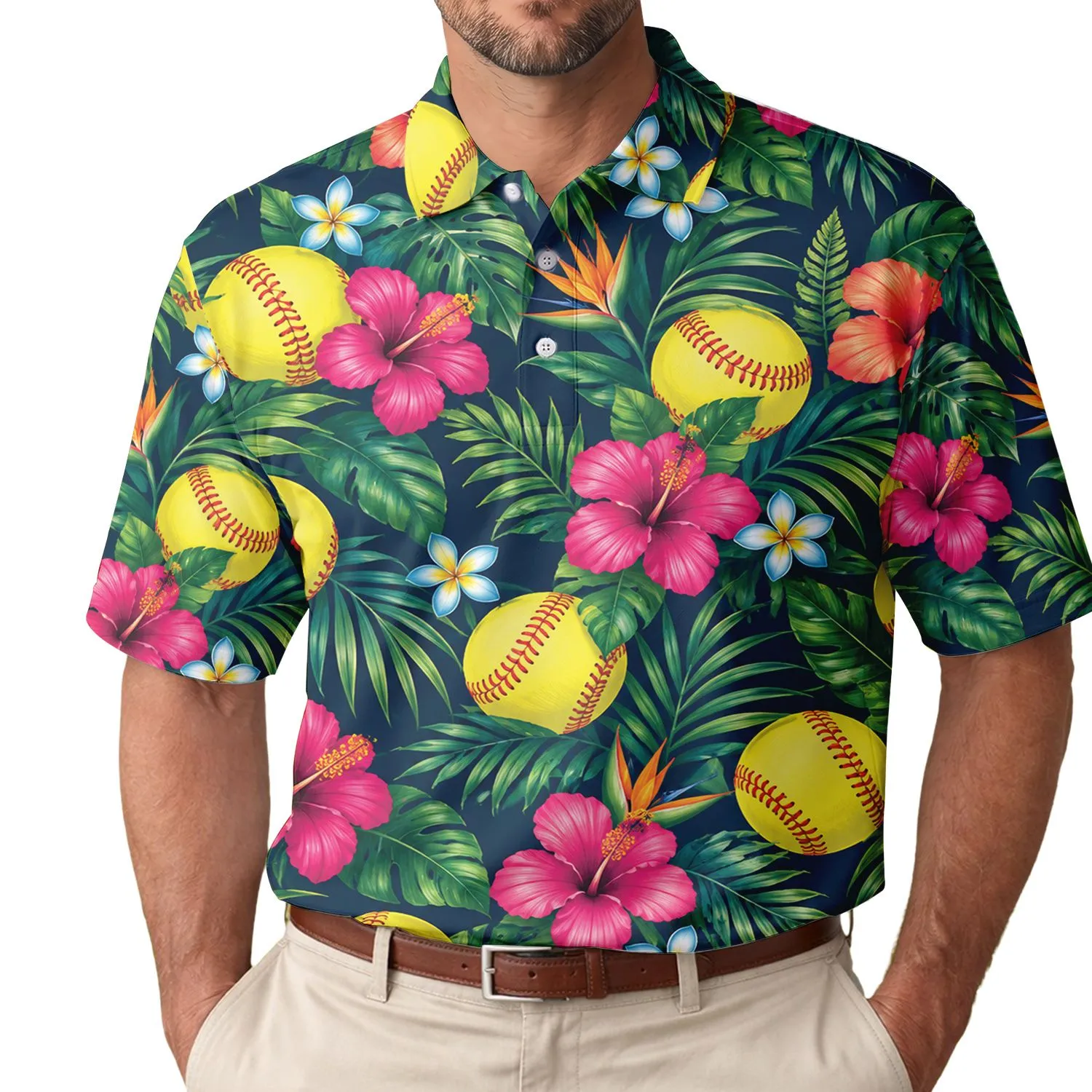 Tropical Softball Floral Fairway Style for Summer Golf and Softball Fans, Women Athletes Men's Polo Shirt - 1