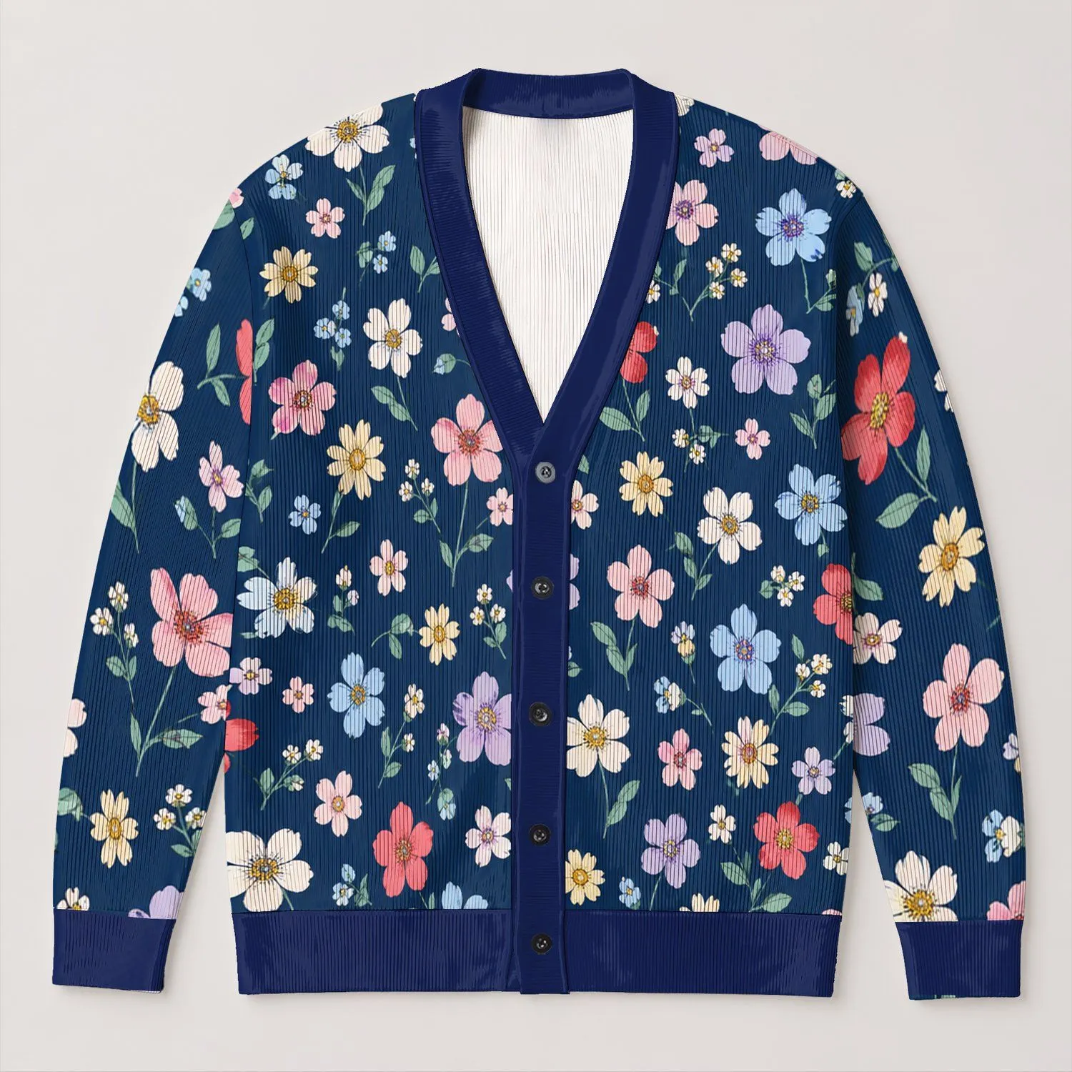 Colorful Wildflower Blooms for Vacation Layering and Casual Autumn Style for Women All-over Print Knitted Cardigan - 1
