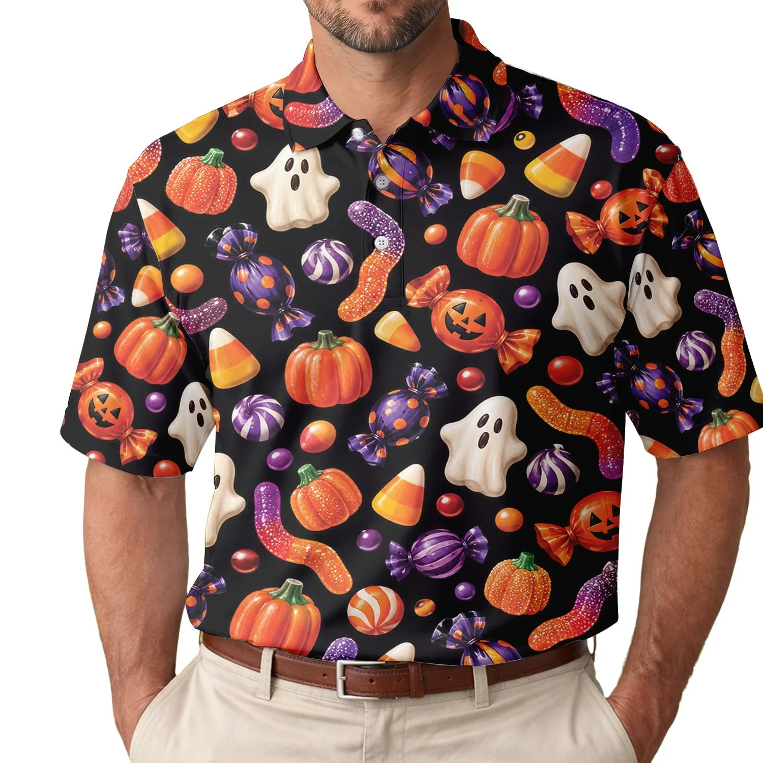 Halloween Candy Celebration For Spooky Autumn Parties And Festive Seasonal Gifting Men's Polo Shirt - 1