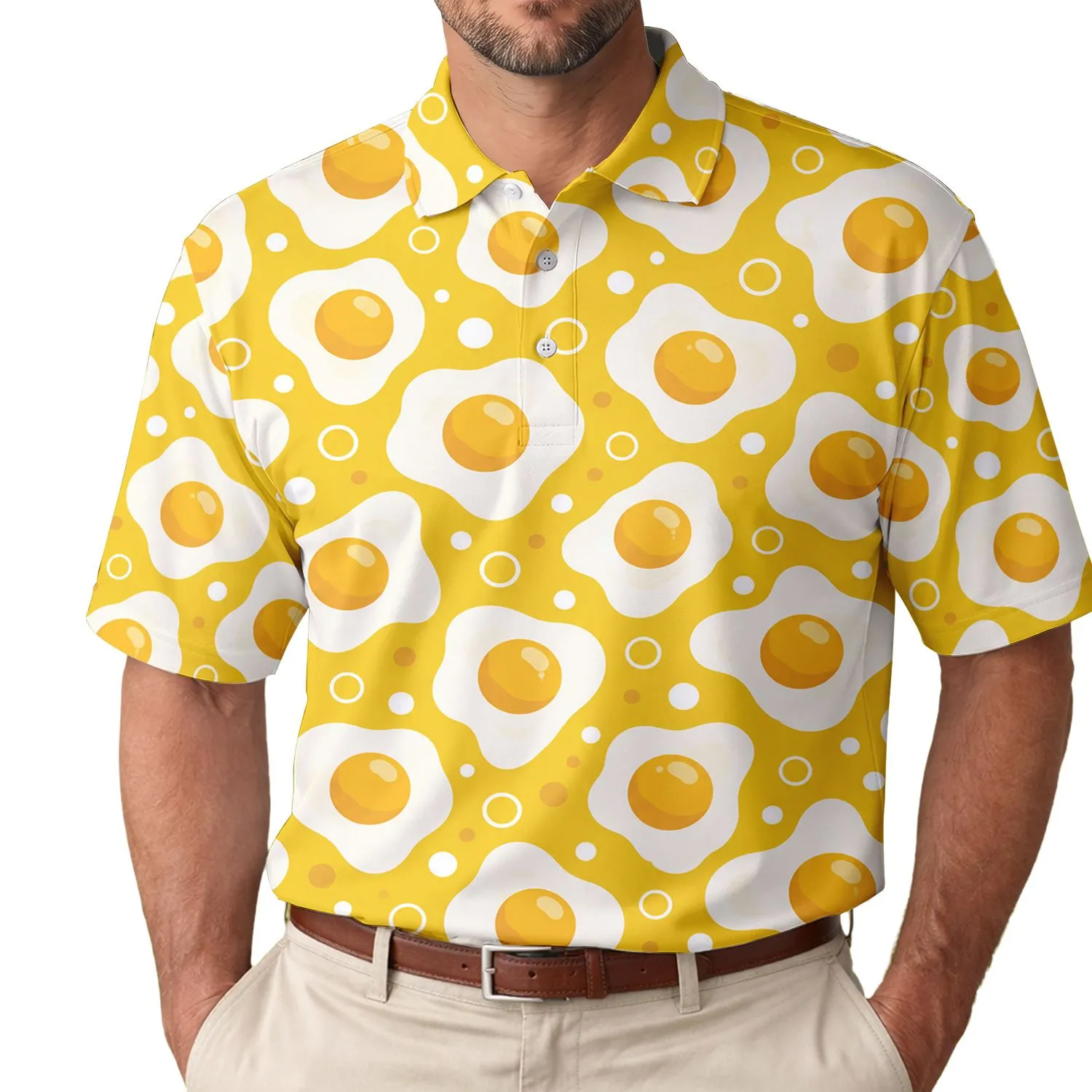 Yellow Fried Egg Golf Style For Weekend Country Club Fans And Food Lovers Daily Fun Men's Polo Shirt - 1
