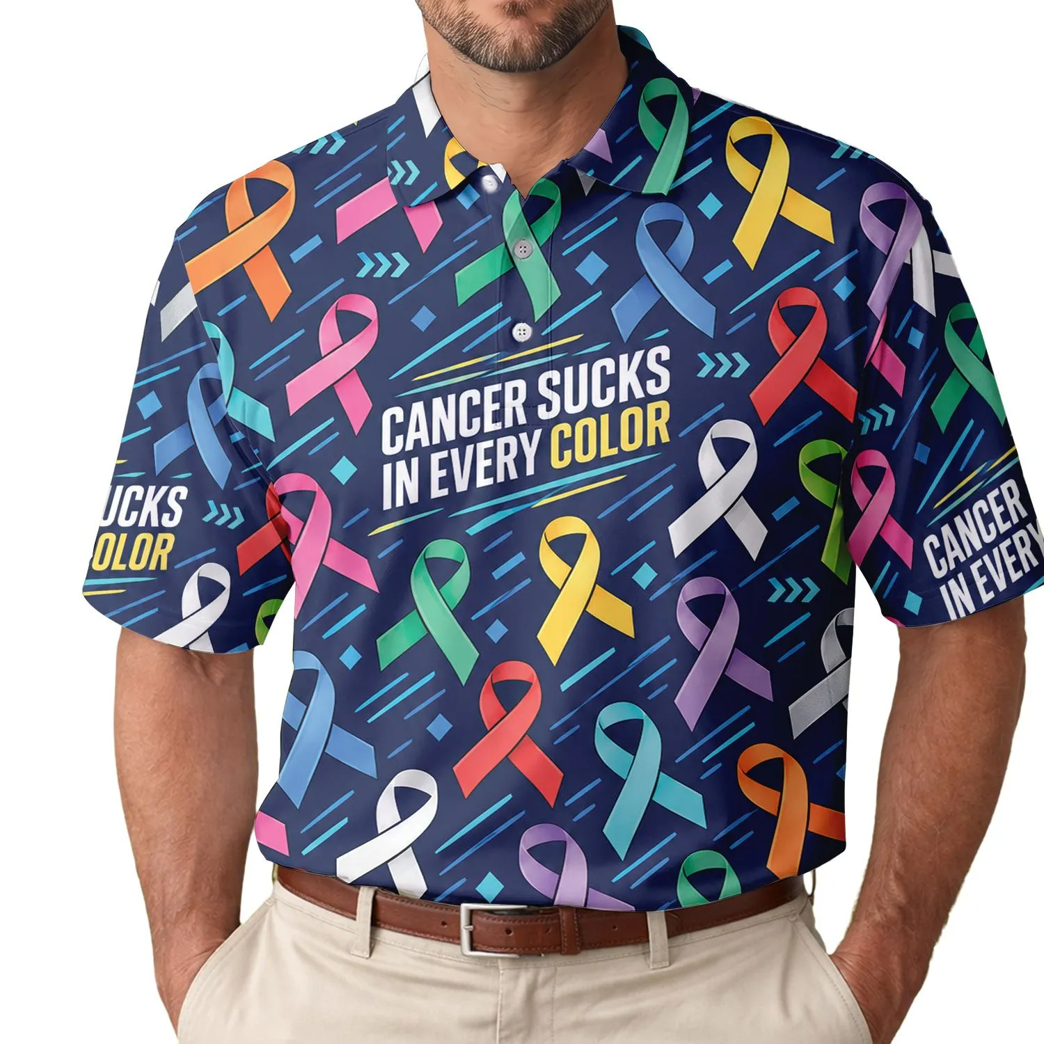 Colorful Cancer Awareness Ribbons for Golf Outings, Survivor Support and Family Gifts Men's Polo Shirt - 1