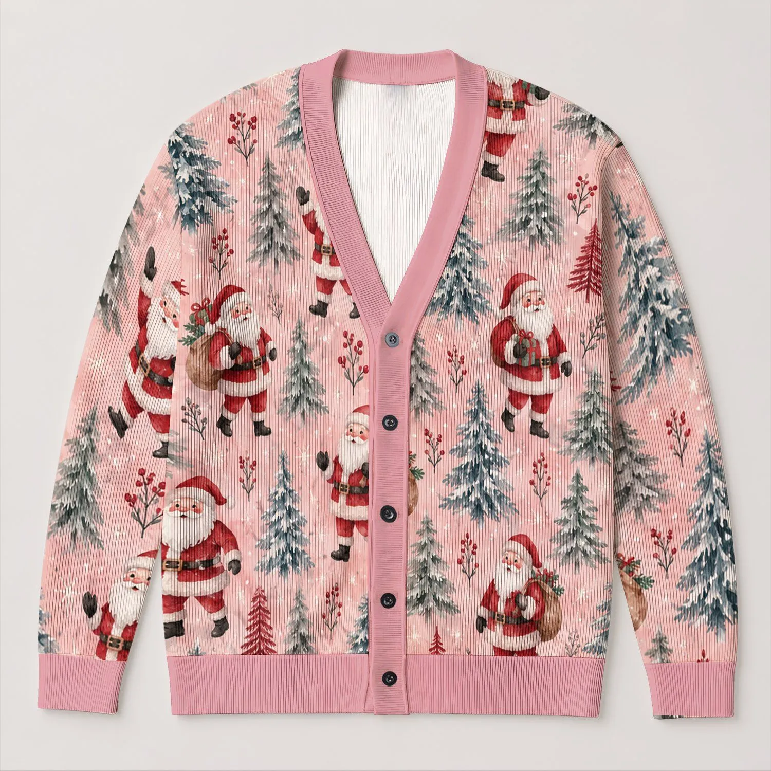 Santa Christmas Woodland Holiday Motifs For Cozy Winter Gatherings And Seasonal Gifting All-over Print Knitted Cardigan - 1