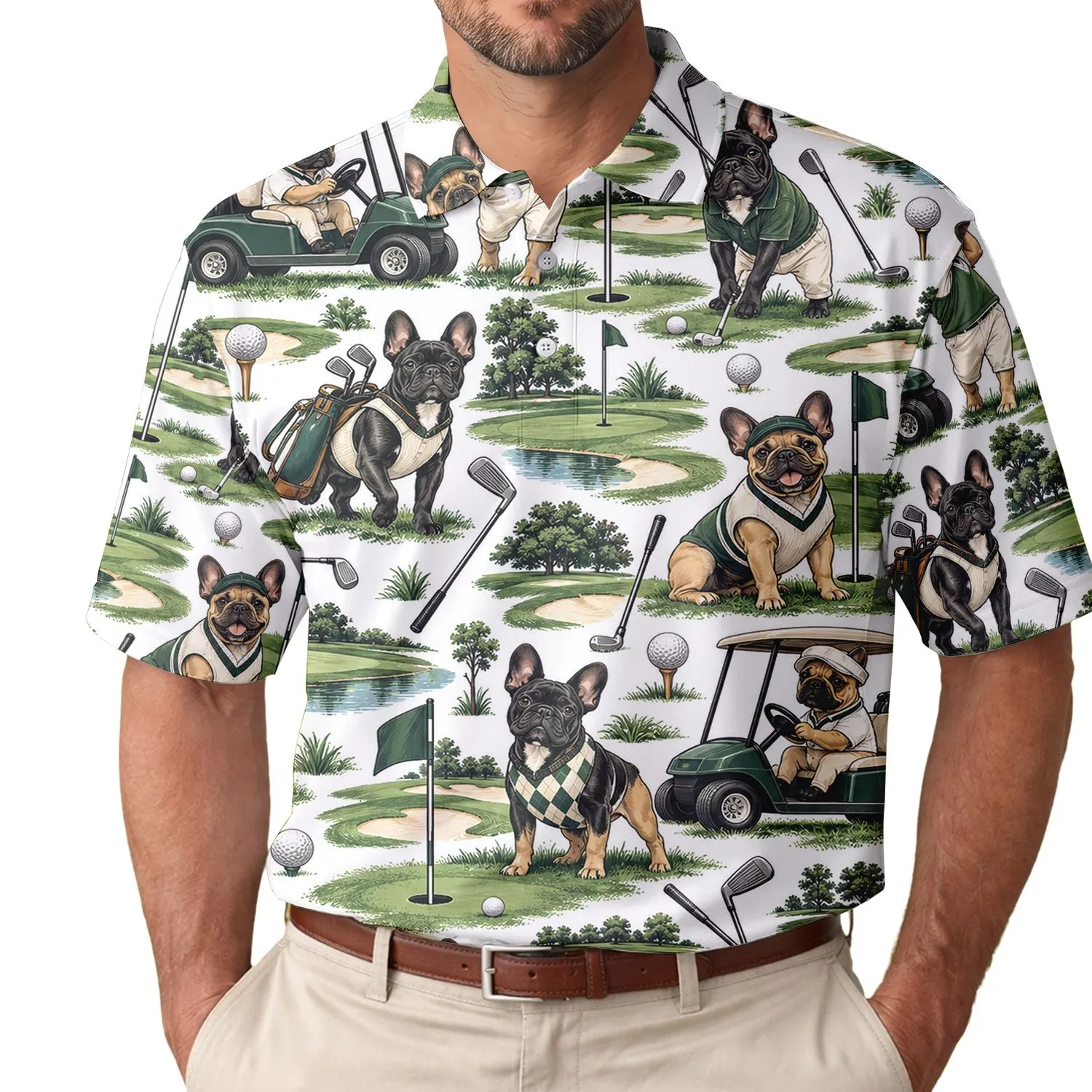 French Bulldog Golf Scene For Fairway Fun And Dog Lover Gifts For Men And Dads Today Men's Polo Shirt - 1