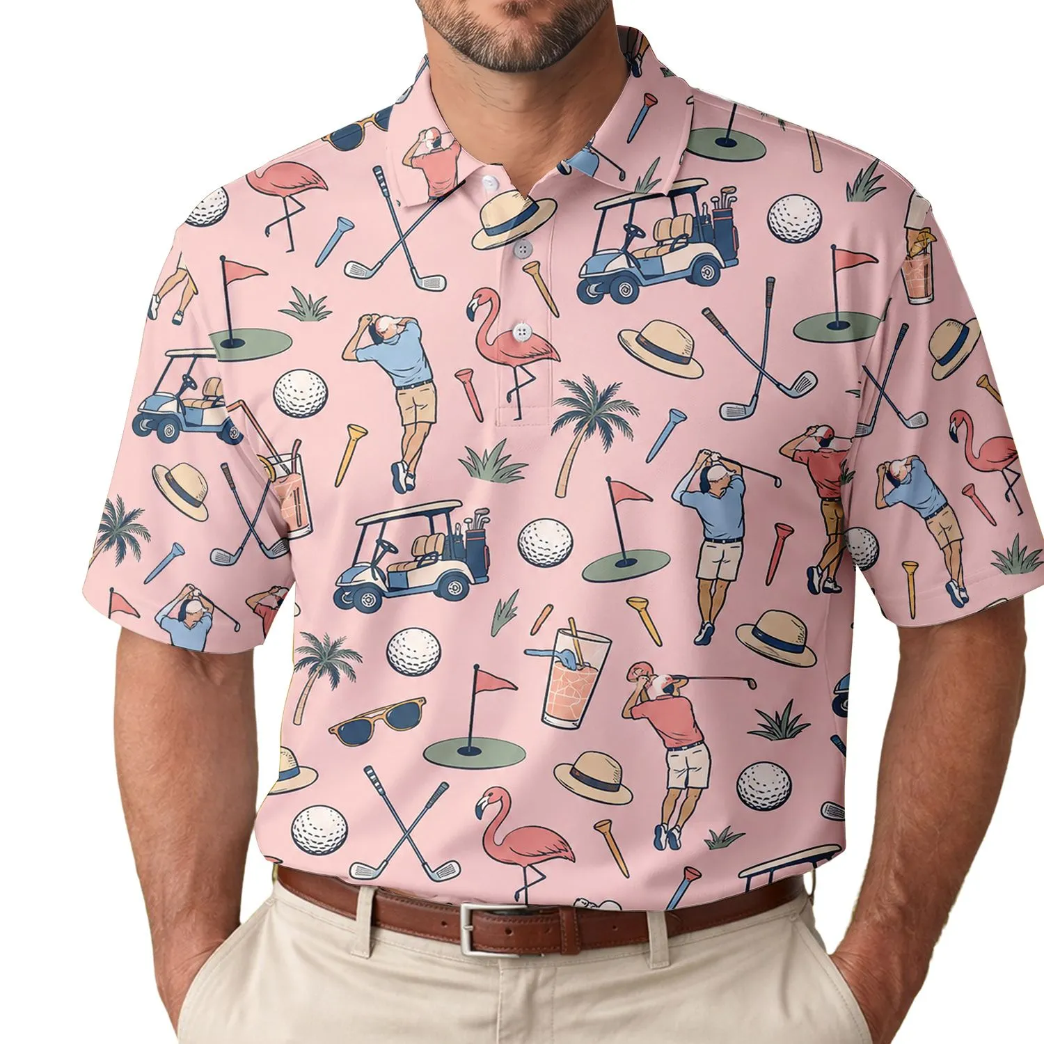 Cheeky Pink Golf Icons for Bachelor Party Outings and Weekend Fairway Fun for Men Men's Polo Shirt - 1