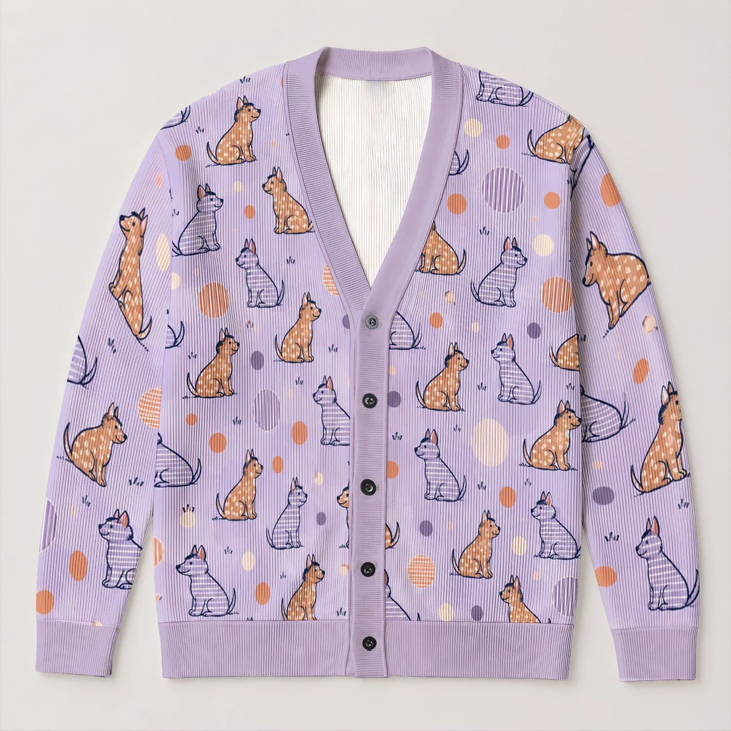 Playful Brown Dog Motifs For Casual Spring Days, Vacation Style, And Dog Lover Gifts All-over Print Knitted Cardigan - 1