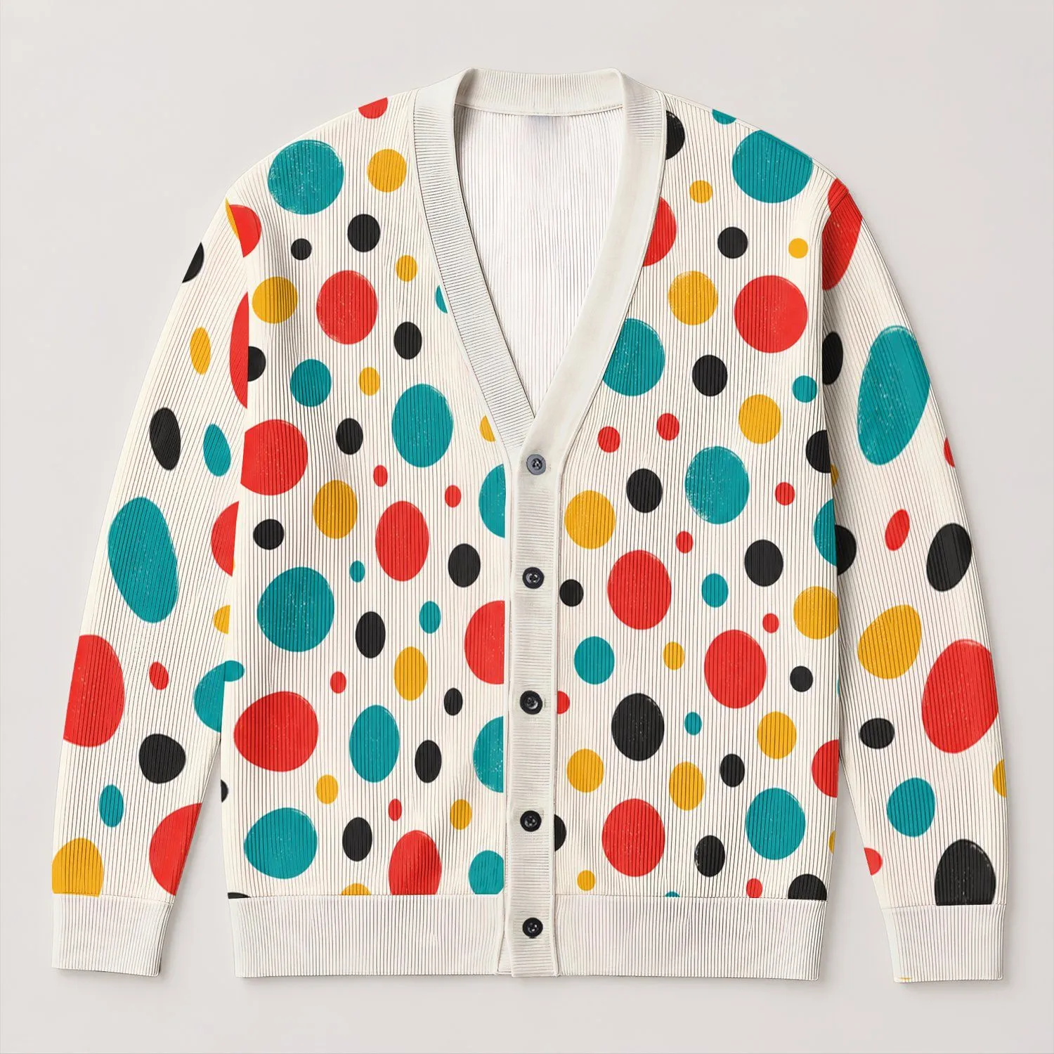 Colorful Retro Polka Dots for Casual Layering and Everyday Weekend Style Lovers All-over Print Knitted Cardigan - 1