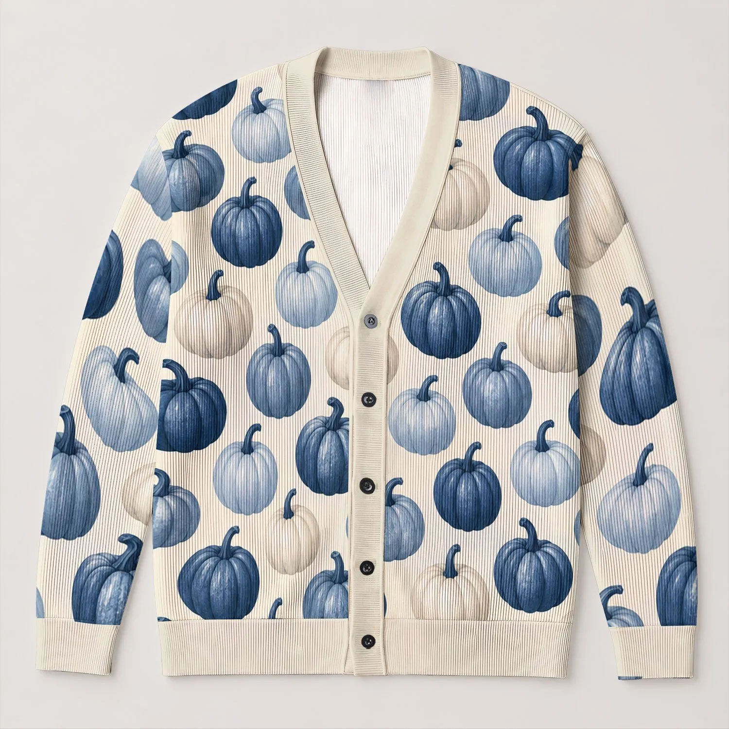 Blue Pumpkin Autumn Motif for Cozy Fall Outings and Everyday Seasonal Style Lovers All-over Print Knitted Cardigan - 1