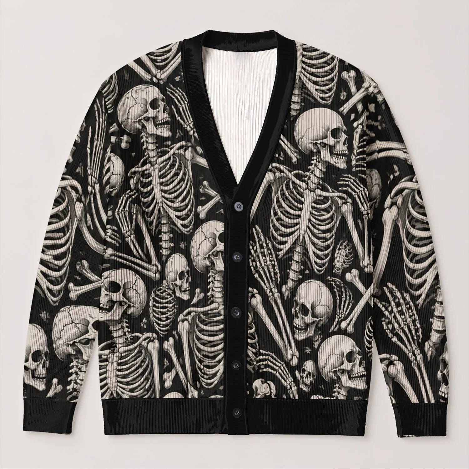 Monochrome Skeletons For Halloween Layers And Everyday Gothic Style For Women Fans All-over Print Knitted Cardigan - 1