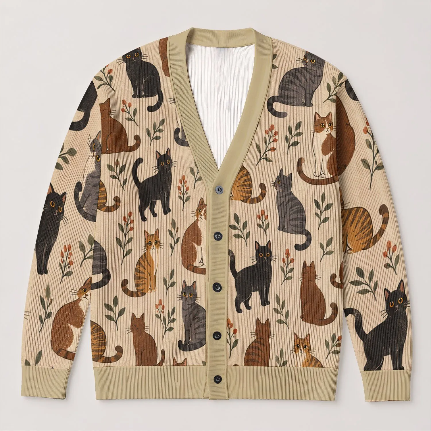 Whimsical Cat Motif For Cozy Everyday Layering And Relaxed Weekend Style Lovers At Home All-over Print Knitted Cardigan - 1