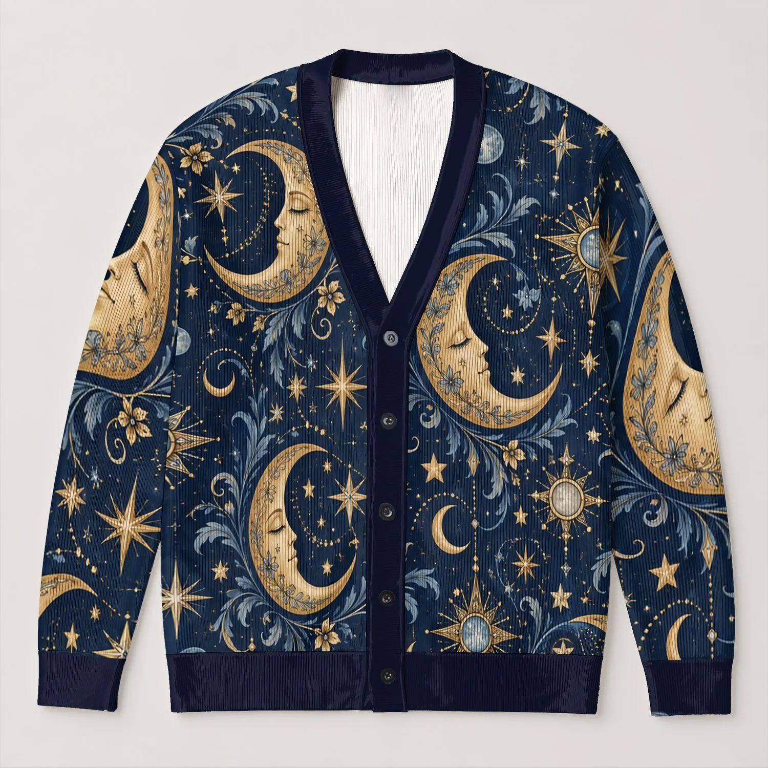 Celestial Moon And Star Night Sky For Bohemian Layering And Everyday Astrology Style All-over Print Knitted Cardigan - 1