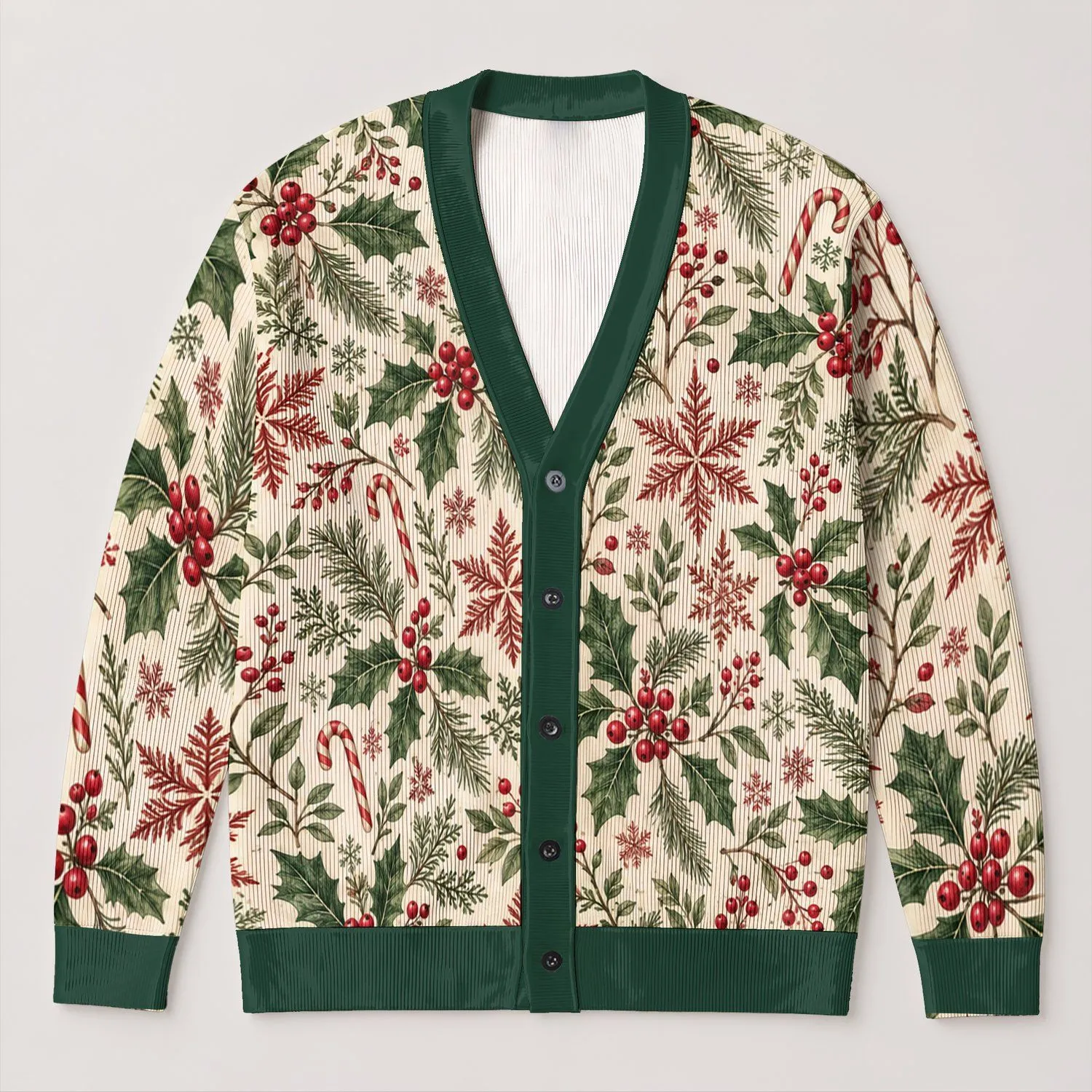 Christmas Holly Berry Botanical Winter Holiday Style For Women And Cozy Gatherings All-over Print Knitted Cardigan - 1
