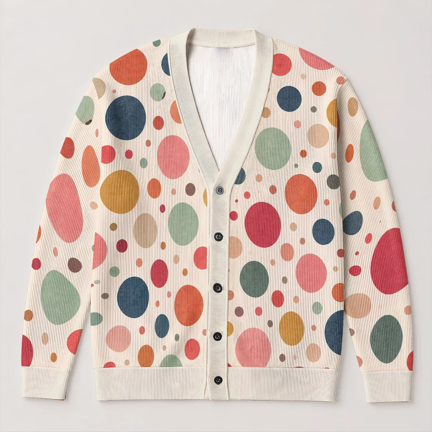 Multicolor Polka Dot Casual Layering Style for Everyday Weekend Wear and Brunch Looks All-over Print Knitted Cardigan - 1