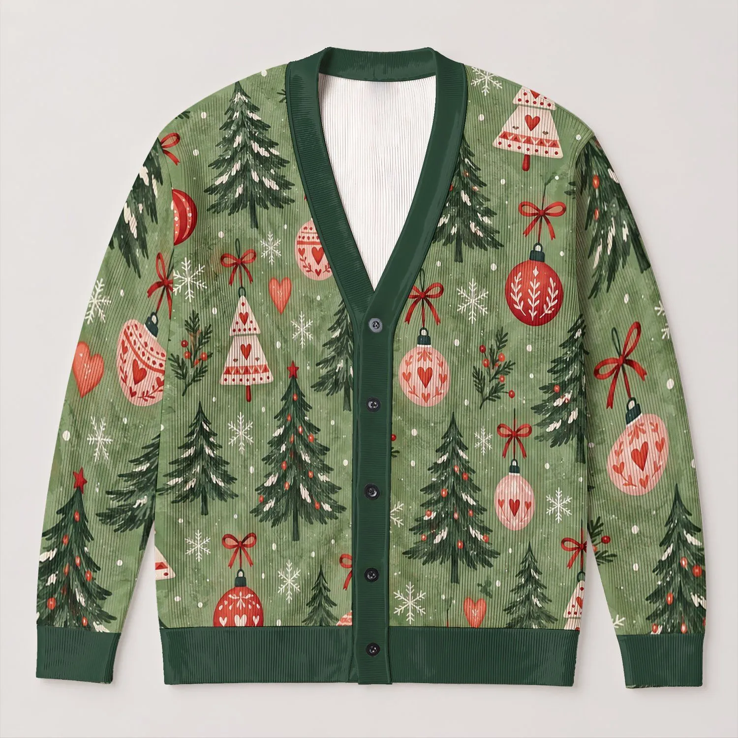 Sage Green Christmas Trees and Ornaments for Cozy Holiday Gatherings, Parties and Gifting All-over Print Knitted Cardigan - 1