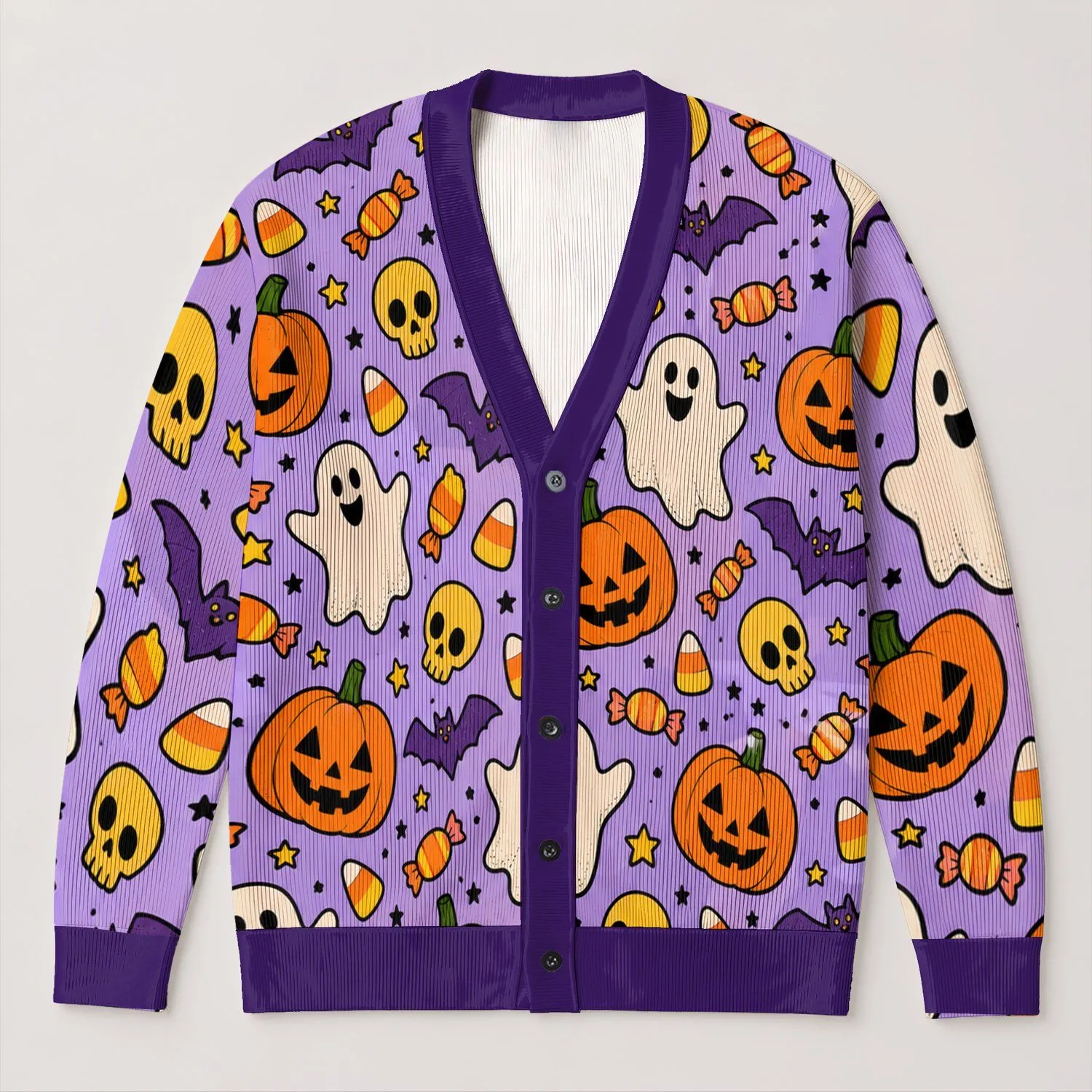 Halloween Ghosts and Pumpkins for Cozy Autumn Outings and Festive Gatherings Women All-over Print Knitted Cardigan - 1