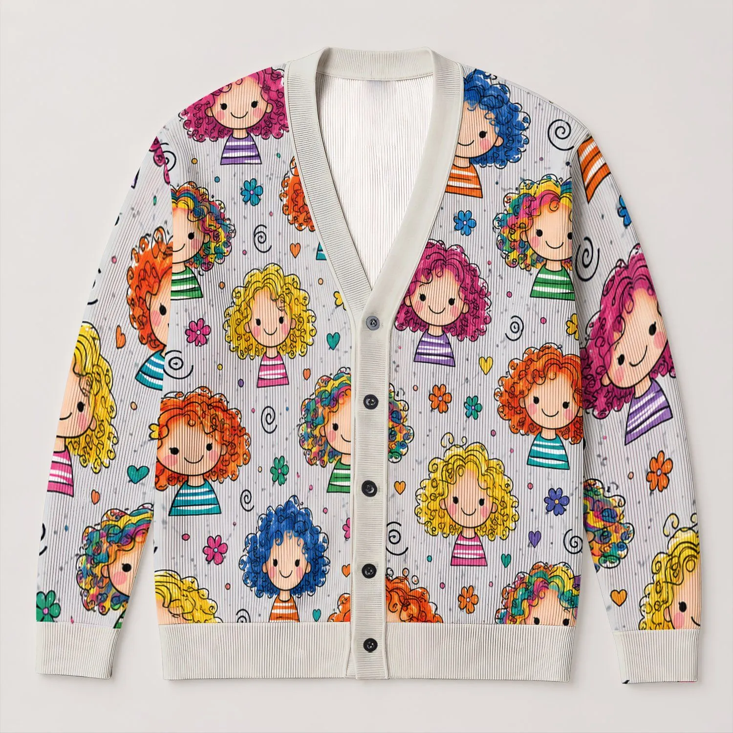 Whimsical Redhead Girl Faces for Playful Fall Layering and Everyday Women's Style All-over Print Knitted Cardigan - 1