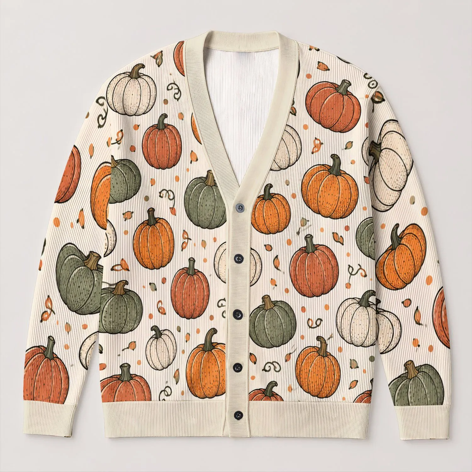 Colorful Pumpkin Harvest Motifs for Cozy Halloween Layering, Women and Fall Lovers All-over Print Knitted Cardigan - 1