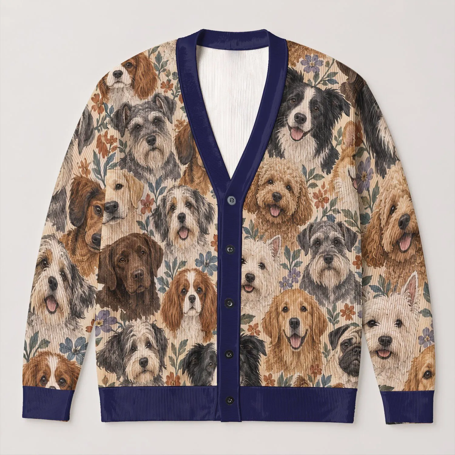 Playful Dog Portraits for Casual Everyday Layering, Weekend Walks, and Pet Lovers All-over Print Knitted Cardigan - 1