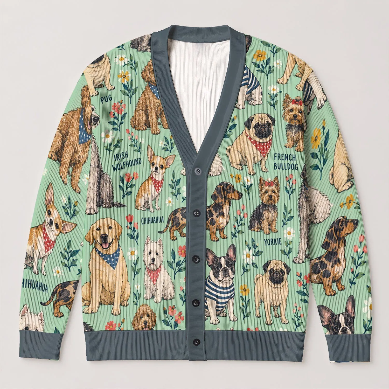 Hand Painted Dog Breed Motifs For Casual Layering And Everyday Walks For Women Pet Lovers All-over Print Knitted Cardigan - 1