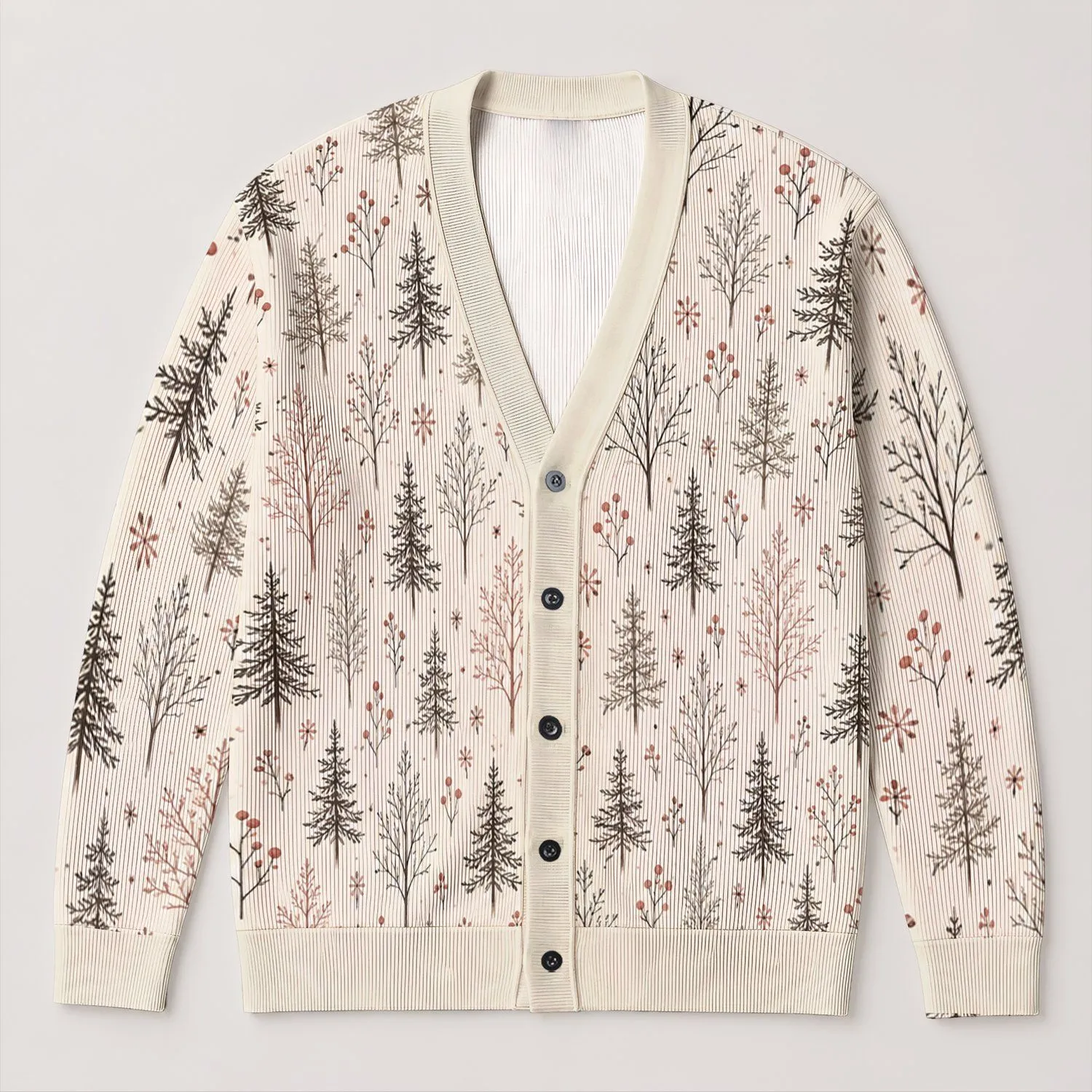Woodland Tree And Berry Motifs For Cozy Autumn Outings And Everyday Wear All-over Print Knitted Cardigan - 1